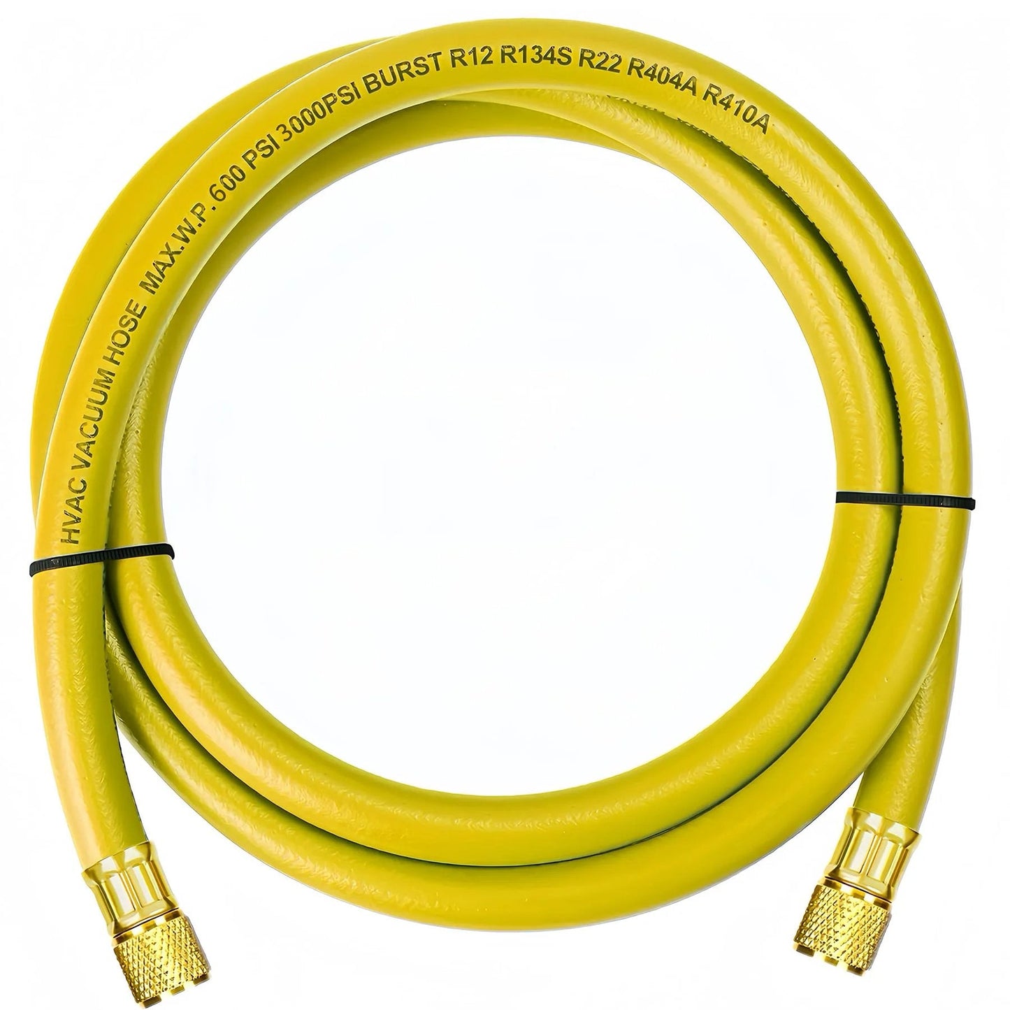 72 Inch 3/8 Inch HVAC Vacuum Hose Pro Grade With Standard 3/8 X 3/8 Flare Fittings Low Resistance High Flow For Fast Evacuation And Recovery 20 Micron Vacuum Yellow Color Coded For Vacuum And Charge coiled yellow