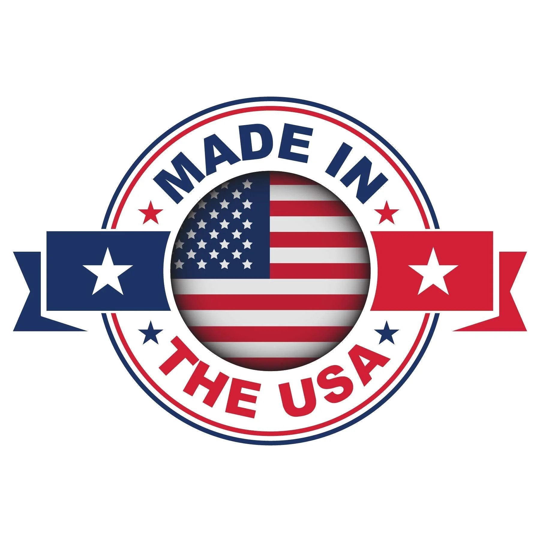 'Made in the USA' logo with American flag design in red, white, and blue colors.