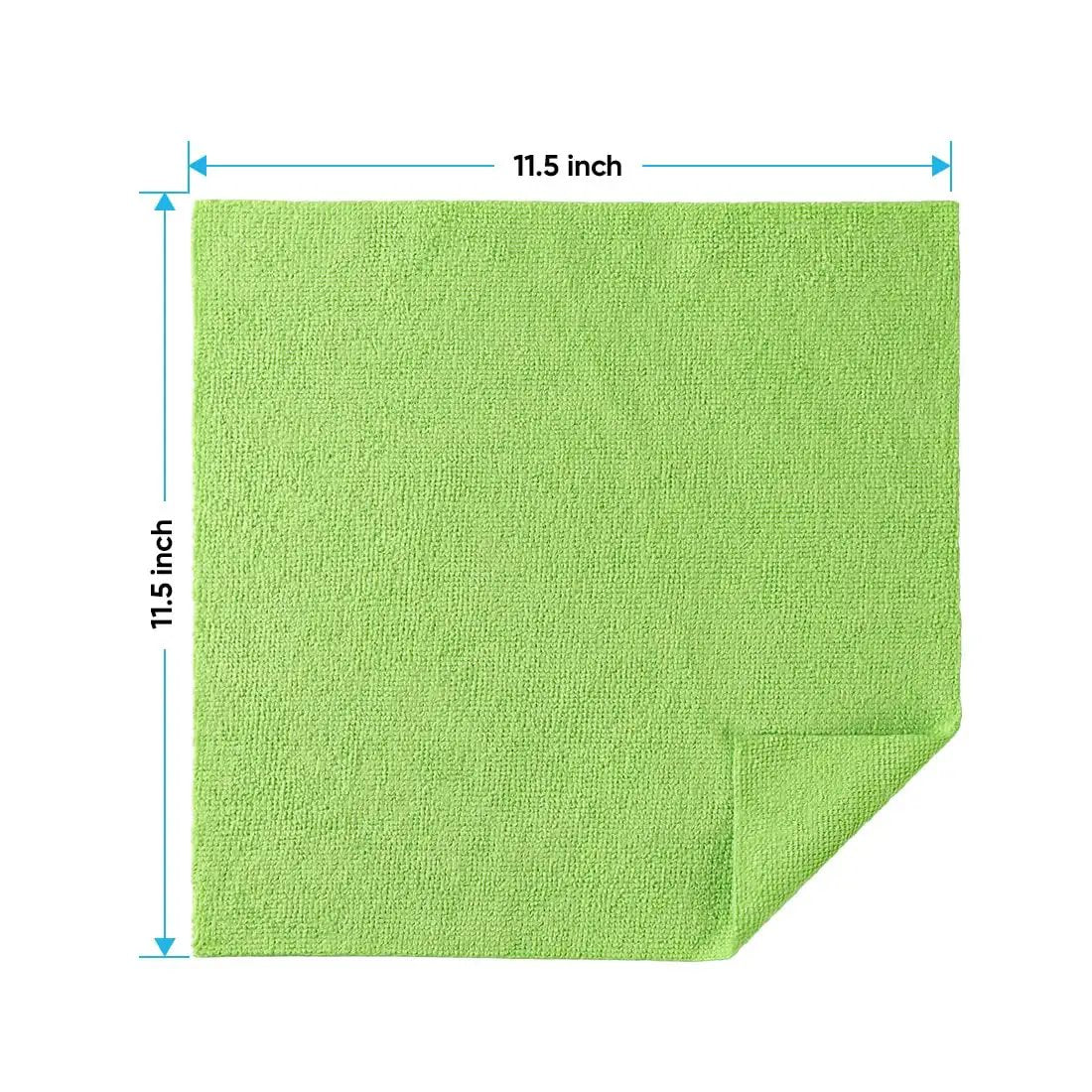 Ultra Absorbent Microfiber Cleaning Cloths, 100 Pack For Cars, Home, Kitchen And Shop, Scratch Free, Lint Free Rags, Multicolor 11.5 By 11.5 Inches By HOMEXCEL, showing a green microfiber cloth laid flat.
