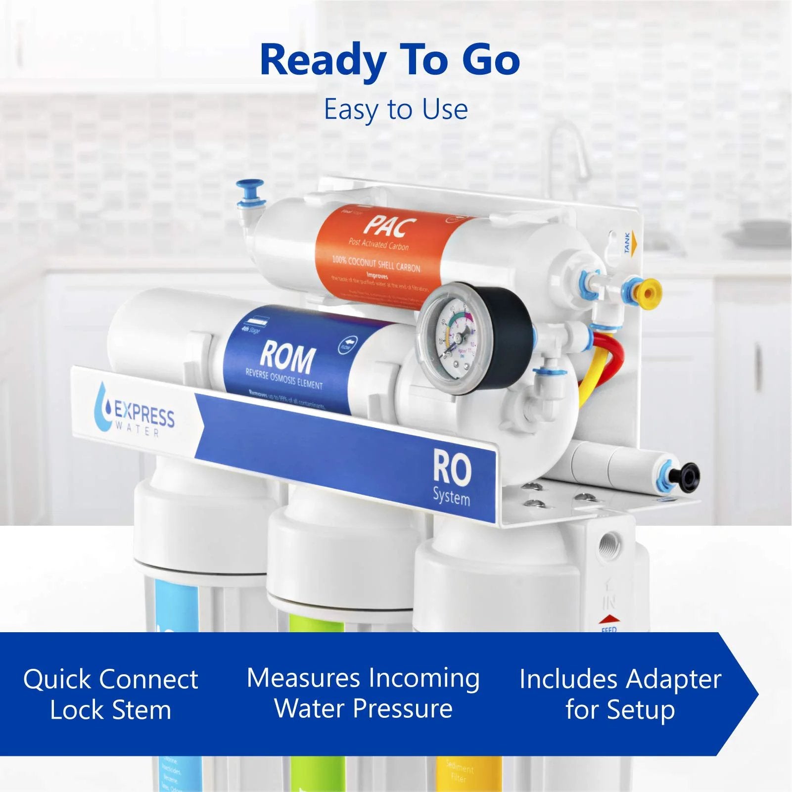 Home Water Pressure Gauge For Reverse Osmosis Systems 160 PSI Monitor With T Stem Adapter Easy Install For RO Filtration