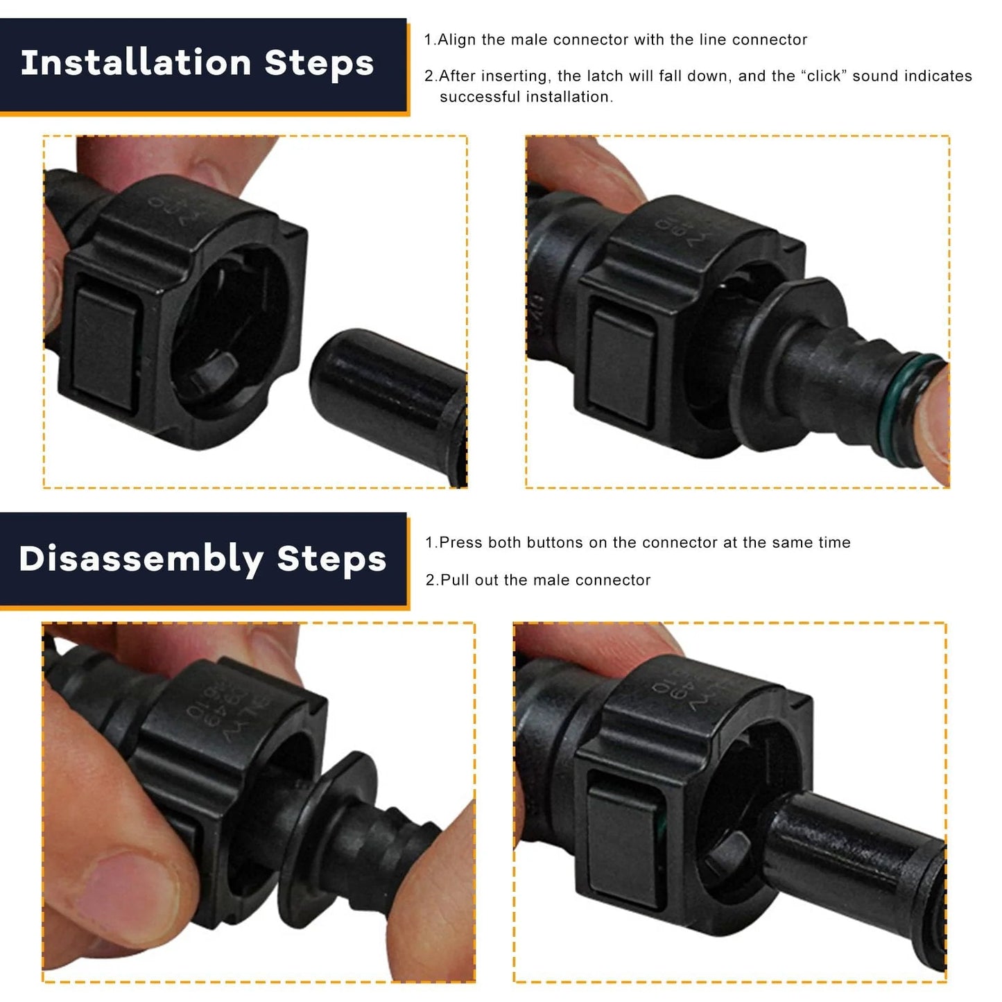 Two Pack Fuel Line Quick Connectors Three Eighths SAE To Five Sixteenths ID Nylon Tubing Straight Fittings installation steps