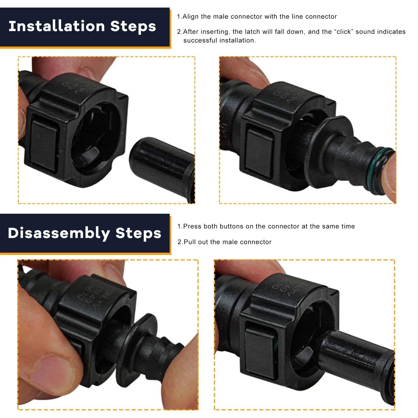 Two Pack Fuel Line Quick Connectors Three Eighths SAE To Five Sixteenths ID Nylon Tubing Straight Fittings installation steps