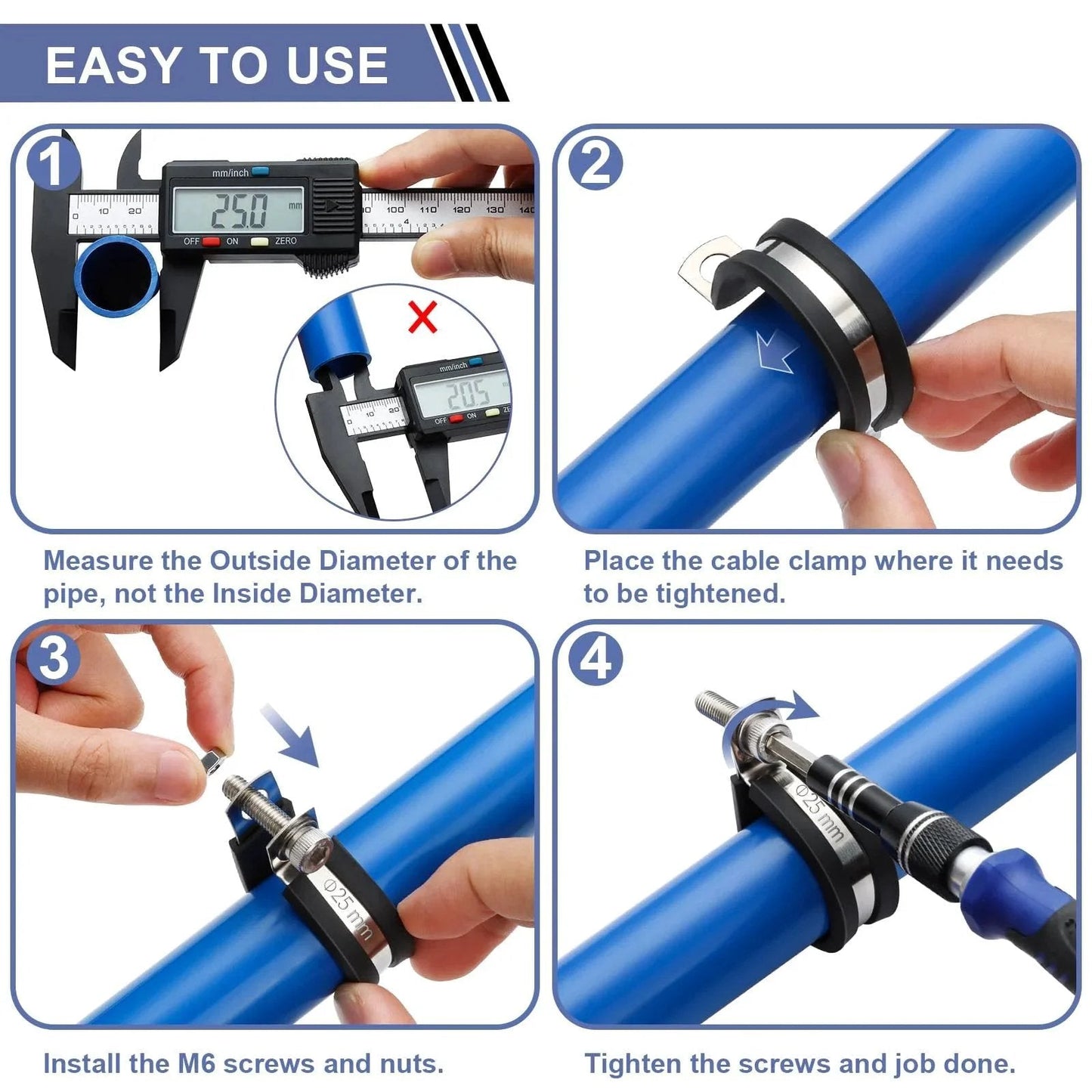 Installation guide for 112 Piece Cable Clamps Kit Stainless Steel 304 Rubber Cushioned Assortment For Hoses Tubes Automotive Fuel Line And Wiring Ten Sizes From One Quarter Inch To One And Three Quarters Inch Anti Rust Waterproof Oil Proof Salt Resistant.