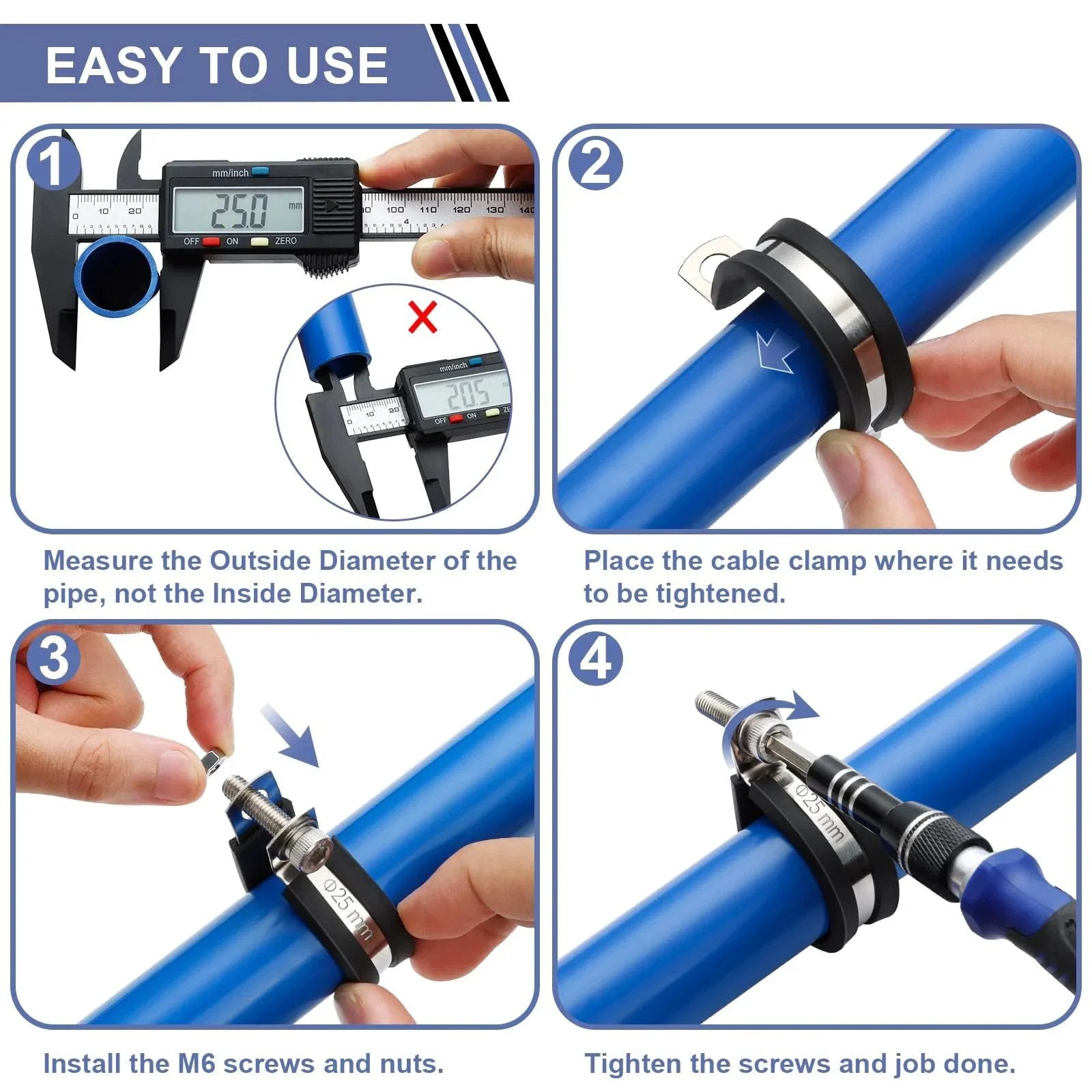 Installation guide for 112 Piece Cable Clamps Kit Stainless Steel 304 Rubber Cushioned Assortment For Hoses Tubes Automotive Fuel Line And Wiring Ten Sizes From One Quarter Inch To One And Three Quarters Inch Anti Rust Waterproof Oil Proof Salt Resistant.