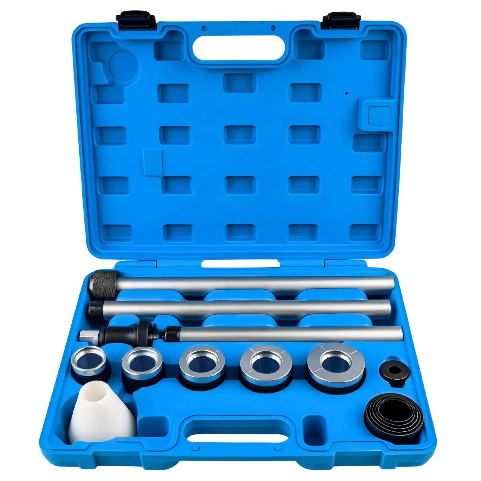 Universal Cam Bearing Installation And Removal Tool Kit With 1-1/8 To 2-2/3 Inch Adapters in blue carrying case