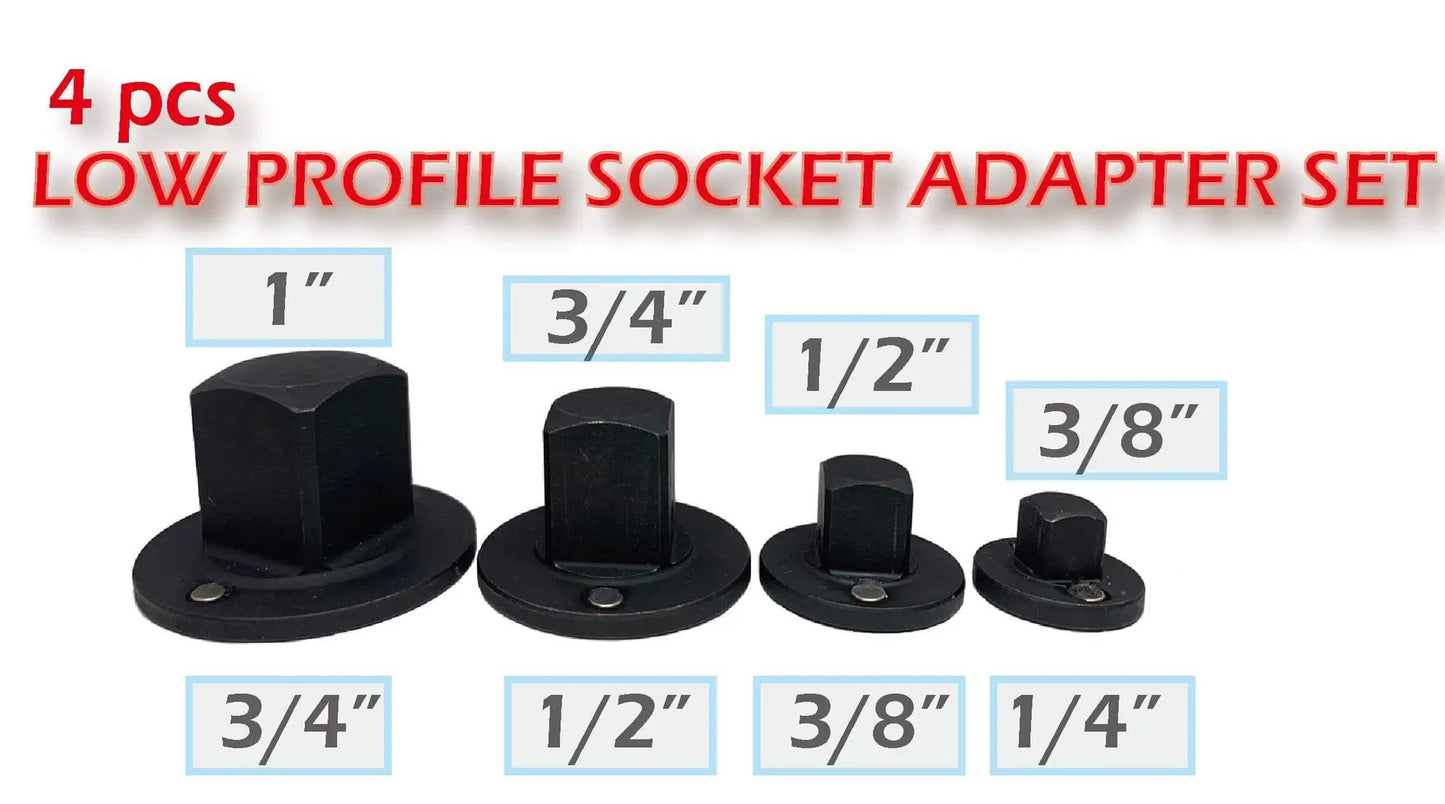Low Profile Insert Socket Adapter Set For Impact Tools Four Piece Converts One Inch To Three Quarters Inch Display
