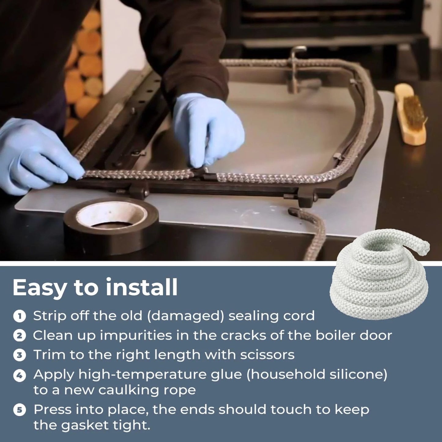 Outdoor Wood Furnace Door Seal Kit Replacement For Central Boiler Models 5036 HF60 5648 6048 4030 High Temperature Resistant Gasket Rope 10 Ft And 2 Oz Door Seal Caulk installation process