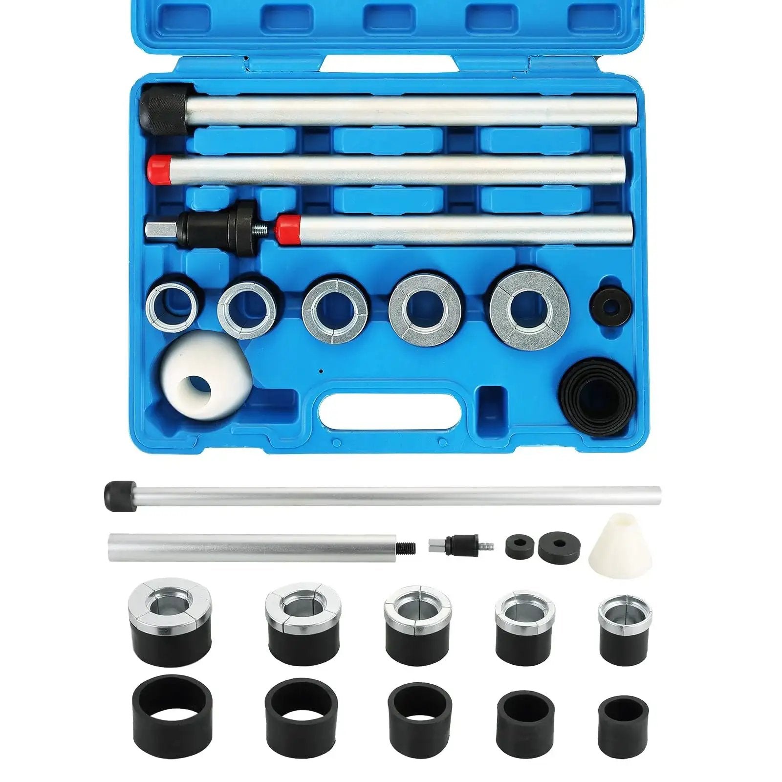 Cam Bearing Removal And Installation Tool Set For Camshaft Bearings Ranging From 1-1/8 Inch To 2-2/3 Inch in blue storage case