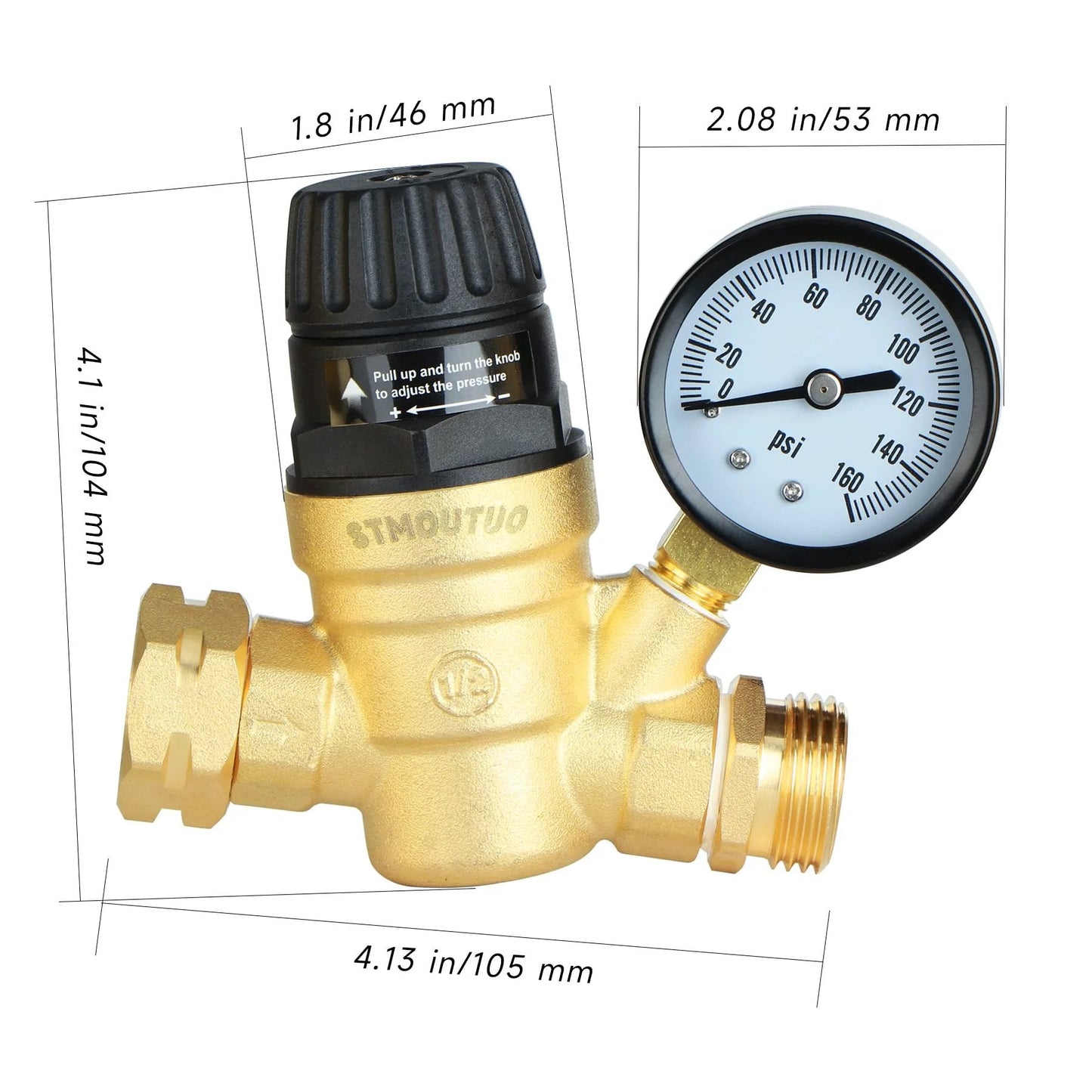 Brass Lead Free RV Water Pressure Regulator For Camper With 0-160 PSI Adjustable Gauge Built In Filter Easy Install Reducer Valve