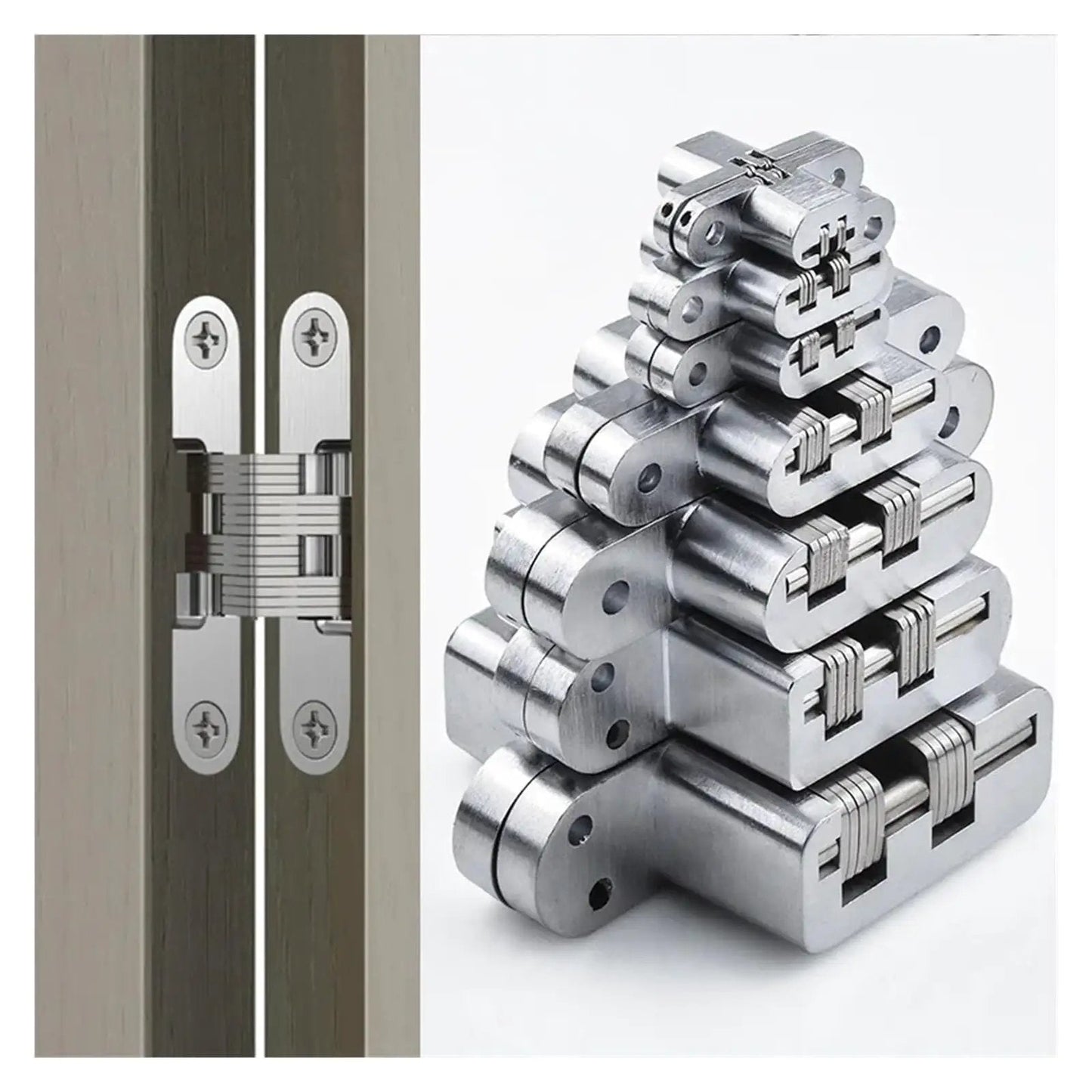 180 Degree Concealed Hinge For Folding Doors And Screens Beefy Heavy Duty Hidden Door Hardware With Zinc Alloy Body And Stainless Steel Bearings Number 2 Hinge Ideal For Glass Doors And Invisible Panels stacked and installed view.