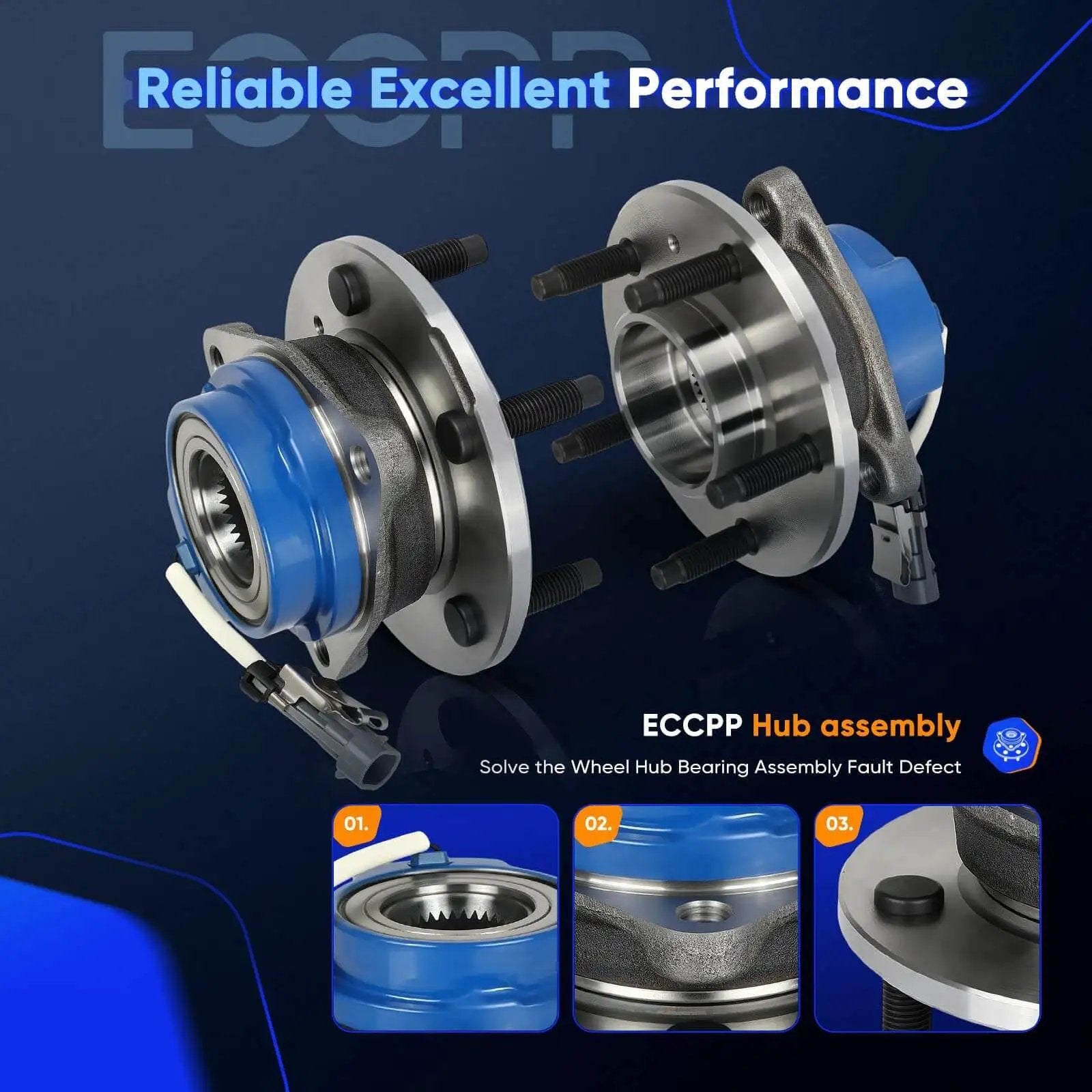 Pair 513121 5-Lug Front Wheel Hub and Bearing Assembly, 2-Piece Replacement with blue and silver components