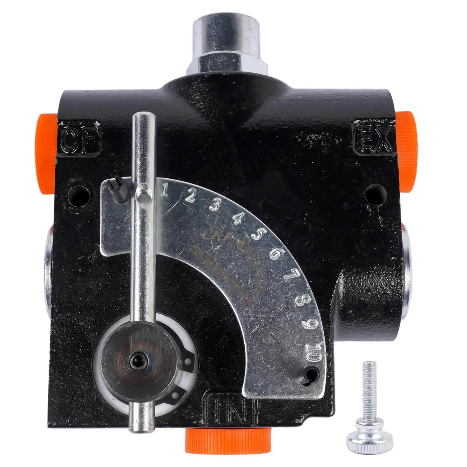Hydraulic Adjustable Flow Control Valve With Relief For One Half Inch NPT, 30 GPM, 500 To 3000 PSI, shown front view.