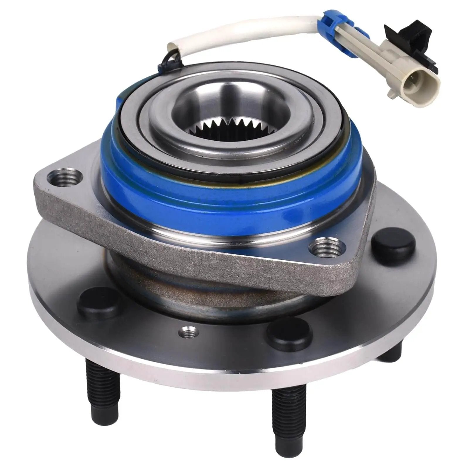 Front Wheel Hub Bearing Assembly 513179 Compatible with Cadillac Seville DeVille, 5-lug ABS unit, showing abs sensor wire