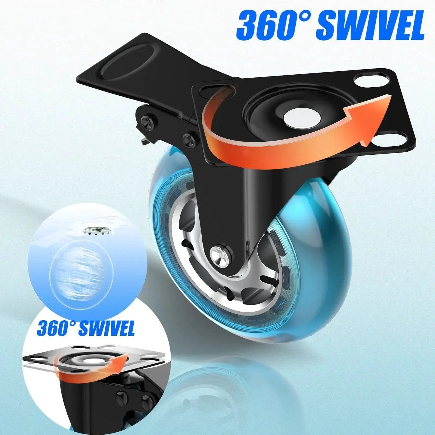2 Inch Plate Caster Wheels Set Of 4 Heavy Duty With Brakes Up To 800 Lbs No Noise Polyurethane Castors 360 Degree Swivel