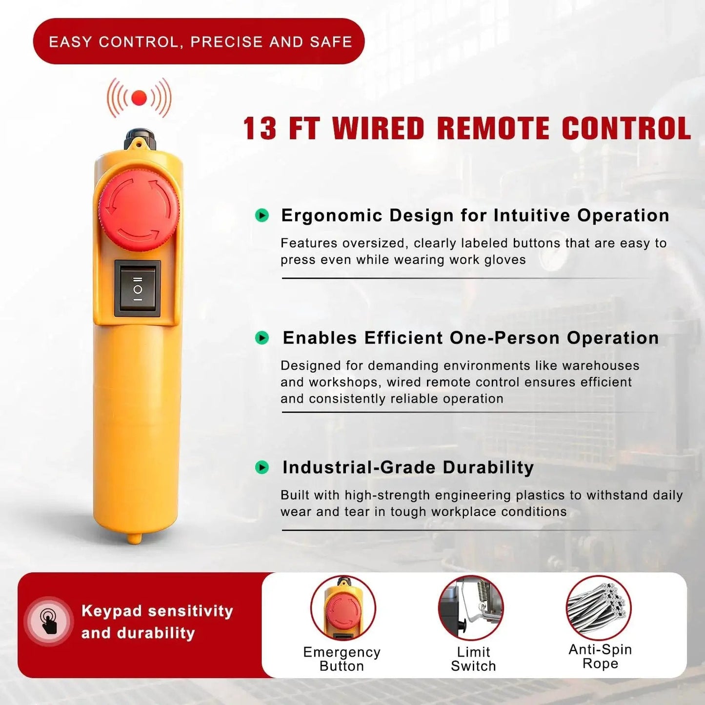 13 ft wired remote control for 440 Lbs Electric Hoist With Remote Control 510W Winch 39.4 Ft Lift For Garage