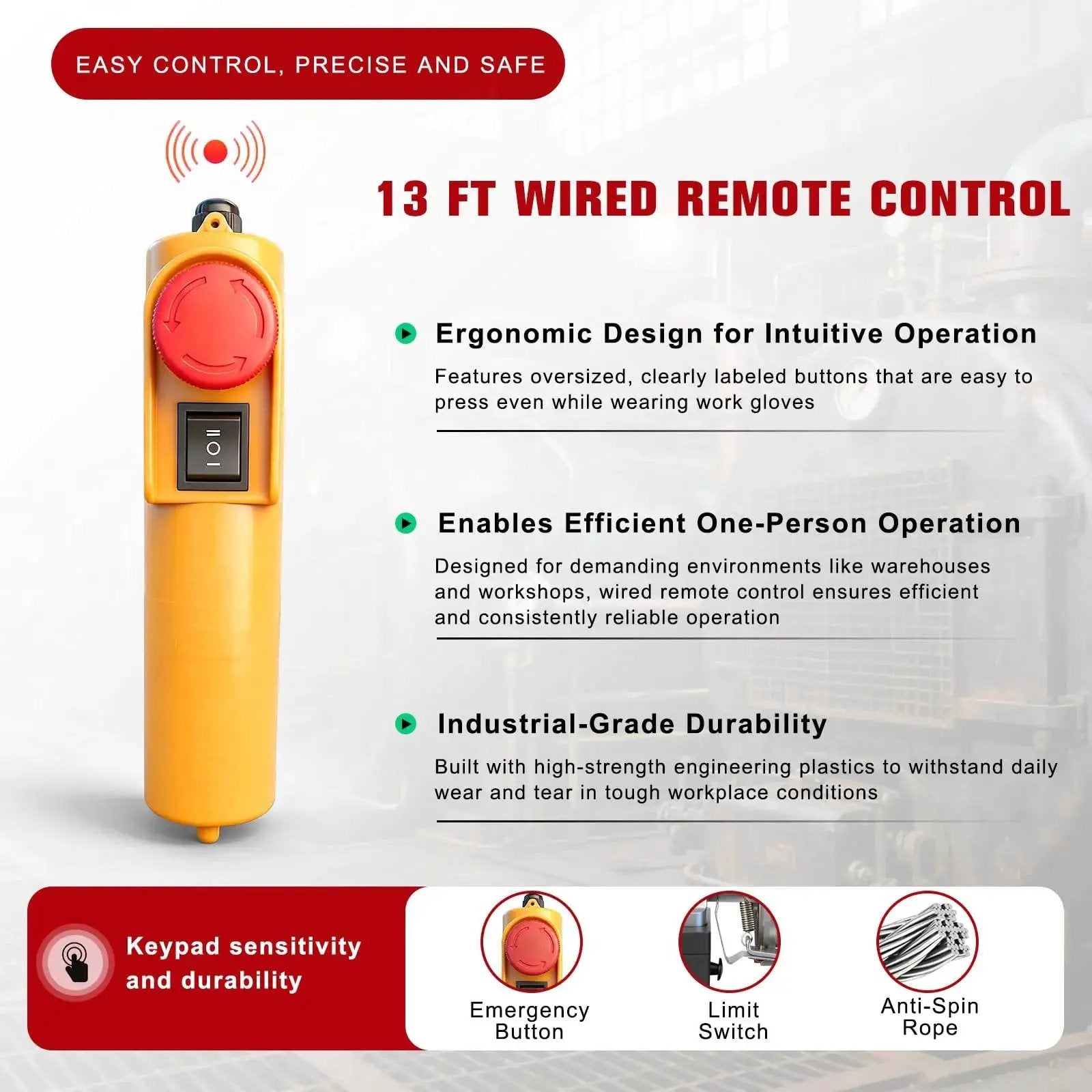 13 ft wired remote control for 440 Lbs Electric Hoist With Remote Control 510W Winch 39.4 Ft Lift For Garage
