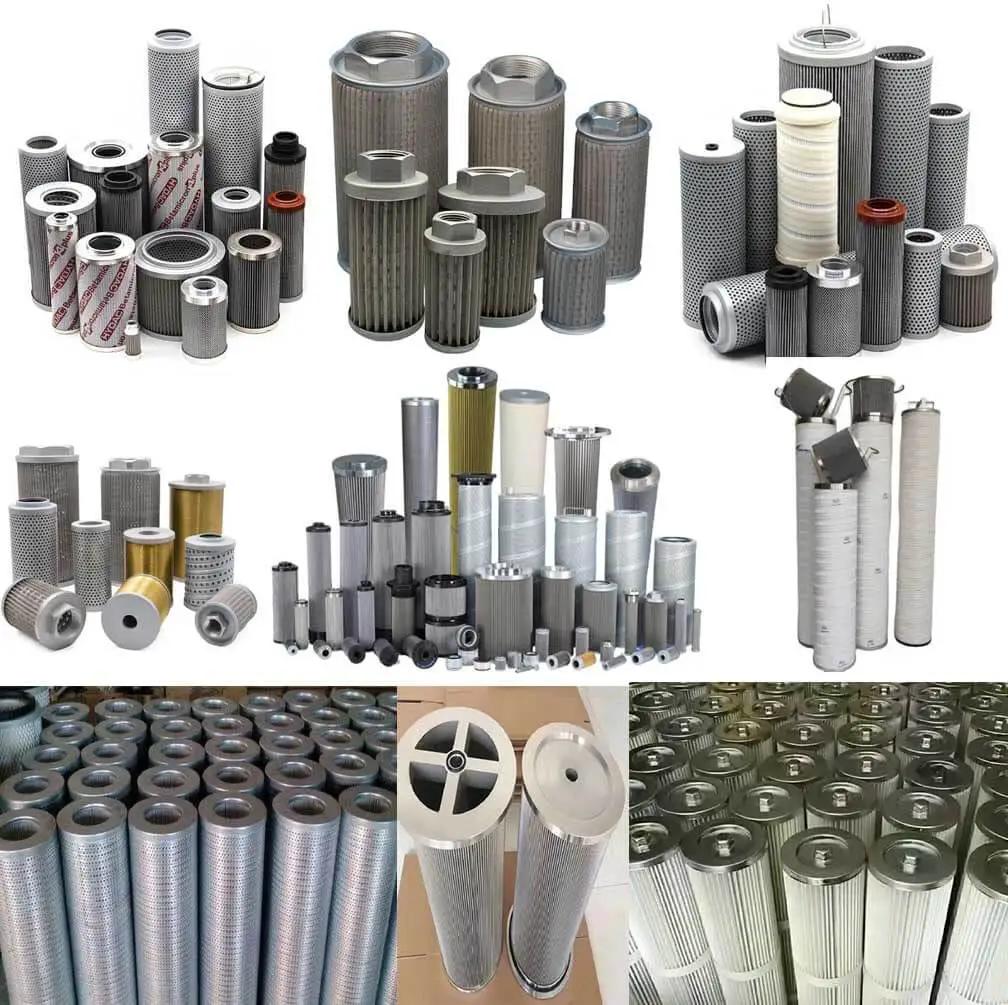 Assorted hydraulic filter elements, compatible with Rexroth systems, high-efficiency filtration for industrial pumps and valves.