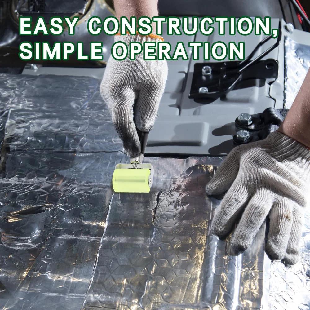 Pro Grade Car Sound Deadening Roller Tool For Seam Rolling And Heat Abatement Mat Installation in use on metal surface