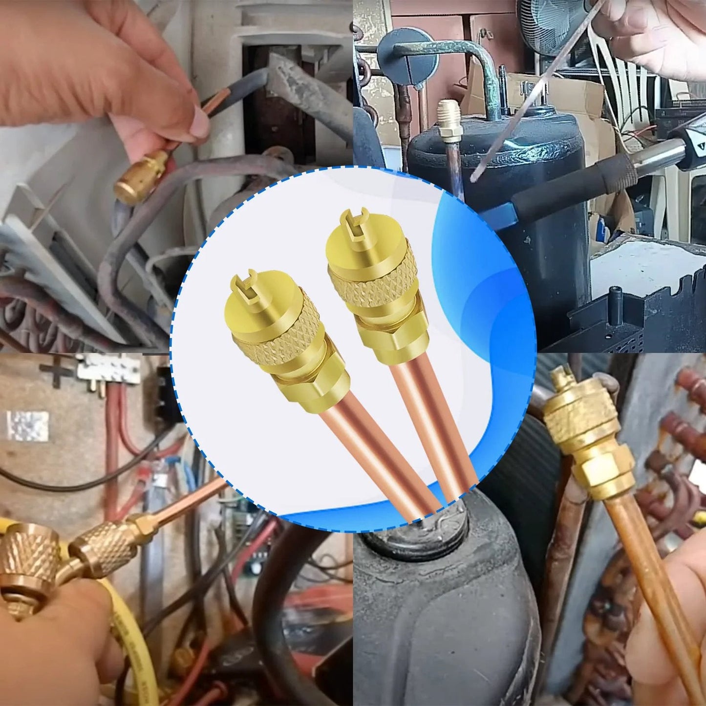 HVAC Schrader Access Service Valve Kit 30-Piece for Air Conditioner Charge With One Quarter Inch SAE to One Quarter Inch Outer Diameter and Three Point Five Four Inch Stem Copper Brass Core Needle Valves DIY Friendly