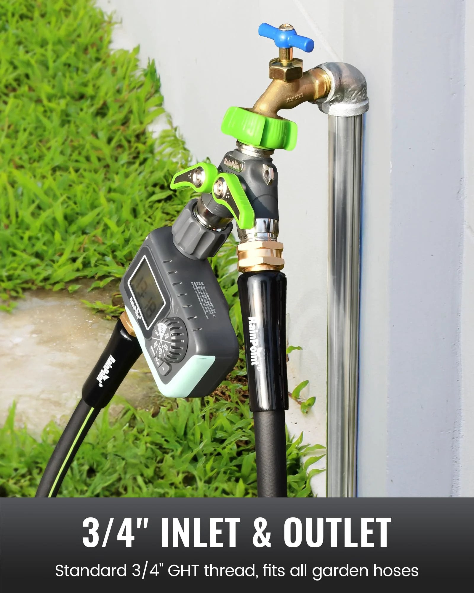 Heavy Duty Metal Garden Hose Splitter 2 Way Y Valve With Shutoff, Three Quarter Inch GHT Thread, 1.9 Inch Extra Long Metal Handle