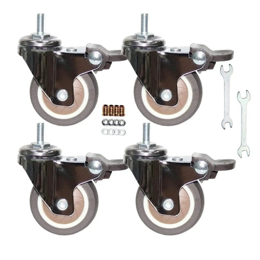 Stem Casters With 360 Degree Swivel TPR Wheels For Carts Furniture Dolly And Workbenches, showing four wheels and wrenches
