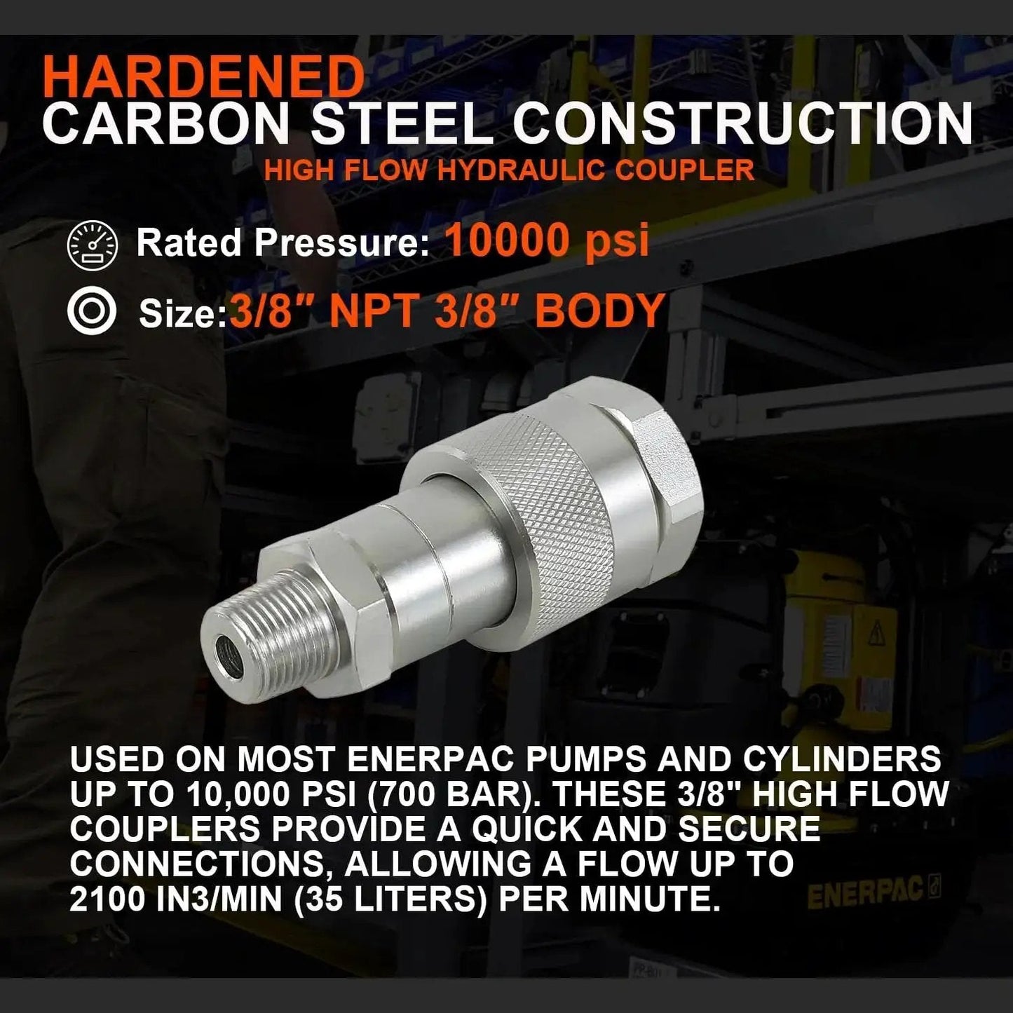 Three Eighths Inch NPT Hydraulic Quick Connect Disconnect Coupler 10,000 PSI High Pressure Replaces Enerpac C-604