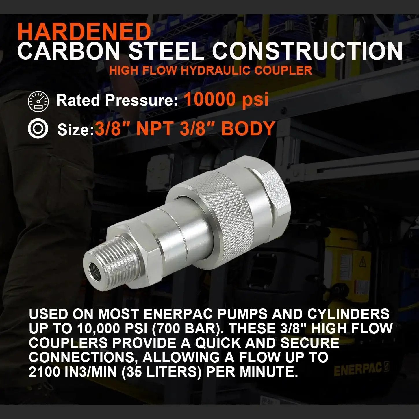 Three Eighths Inch NPT Hydraulic Quick Connect Disconnect Coupler 10,000 PSI High Pressure Replaces Enerpac C-604