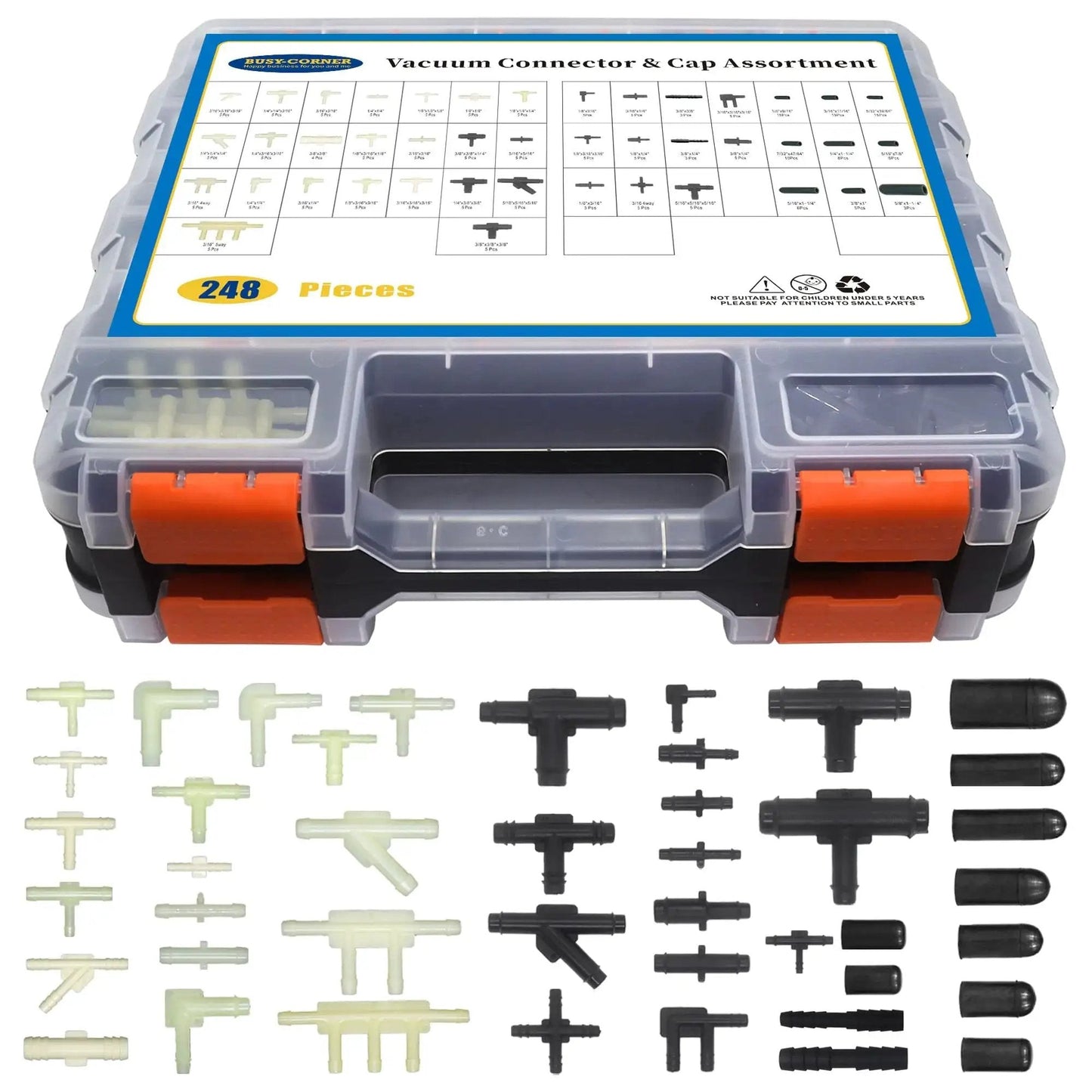 Ultimate Garage Must Have 248 Piece Automotive Vacuum Tubing Connector And Cap Assortment Kit with variety of connectors and caps