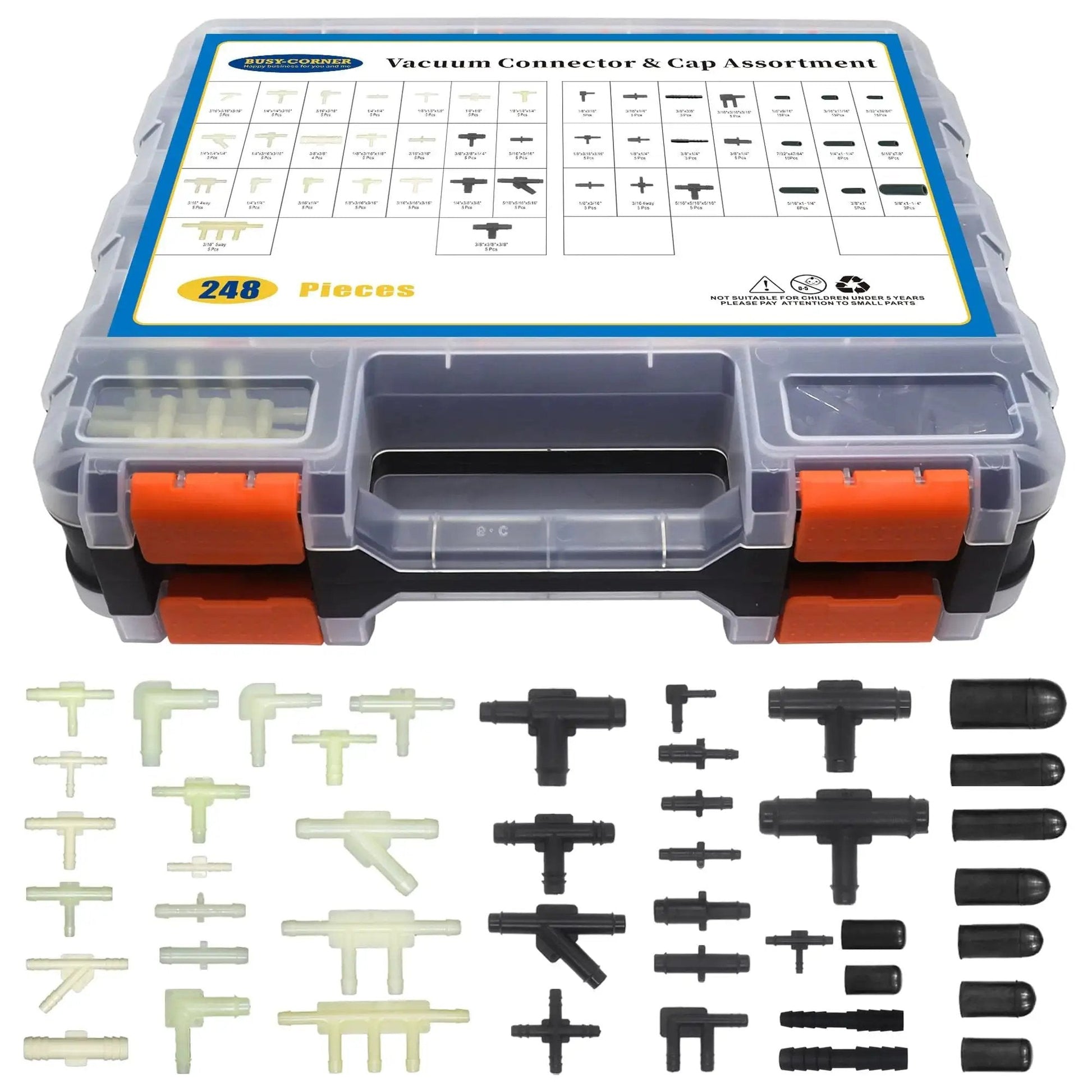 Ultimate Garage Must Have 248 Piece Automotive Vacuum Tubing Connector And Cap Assortment Kit with variety of connectors and caps