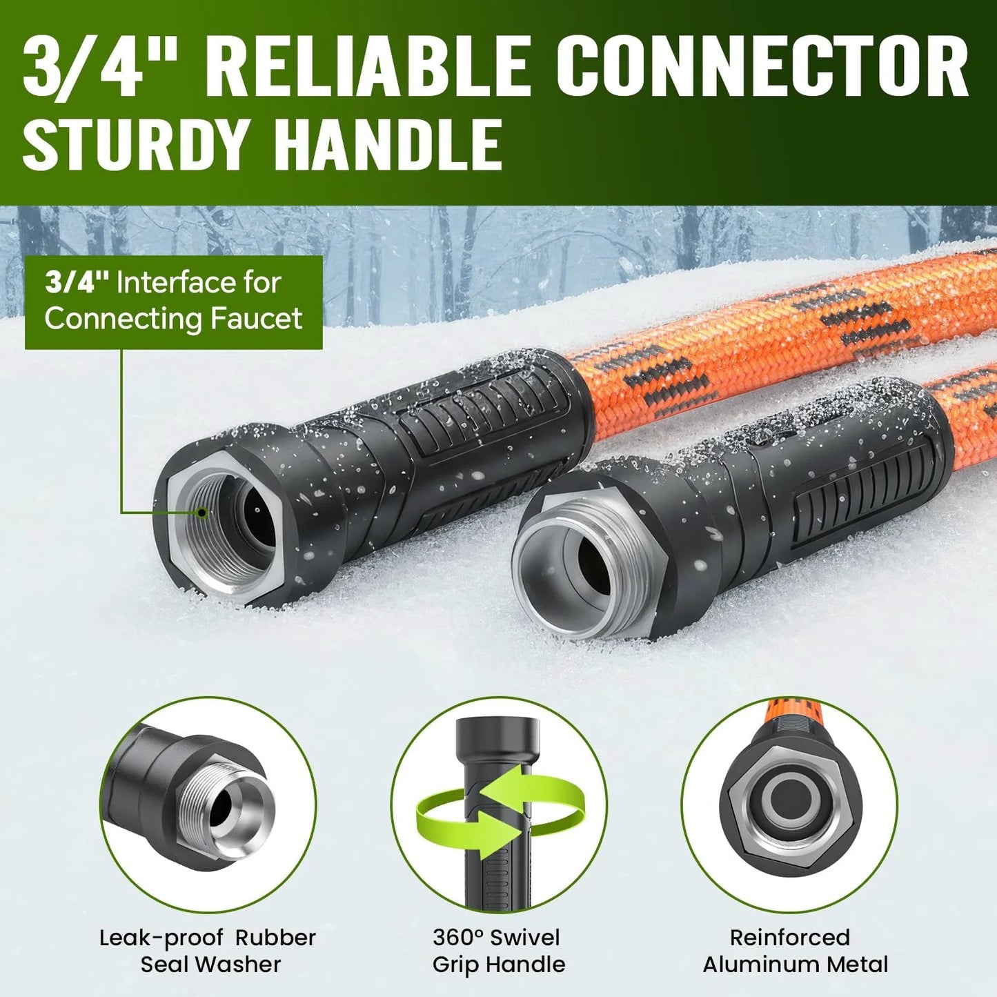 Heavy Duty Non Expandable Garden Hose 100 Ft With 10 Function Sprayer Delivers Steady Water Pressure Anti Kink Burst Resistant Leak Proof High Pressure Lightweight Flexible Hose For Easy Yard Work By REFDAQ showing connector and handle close-up