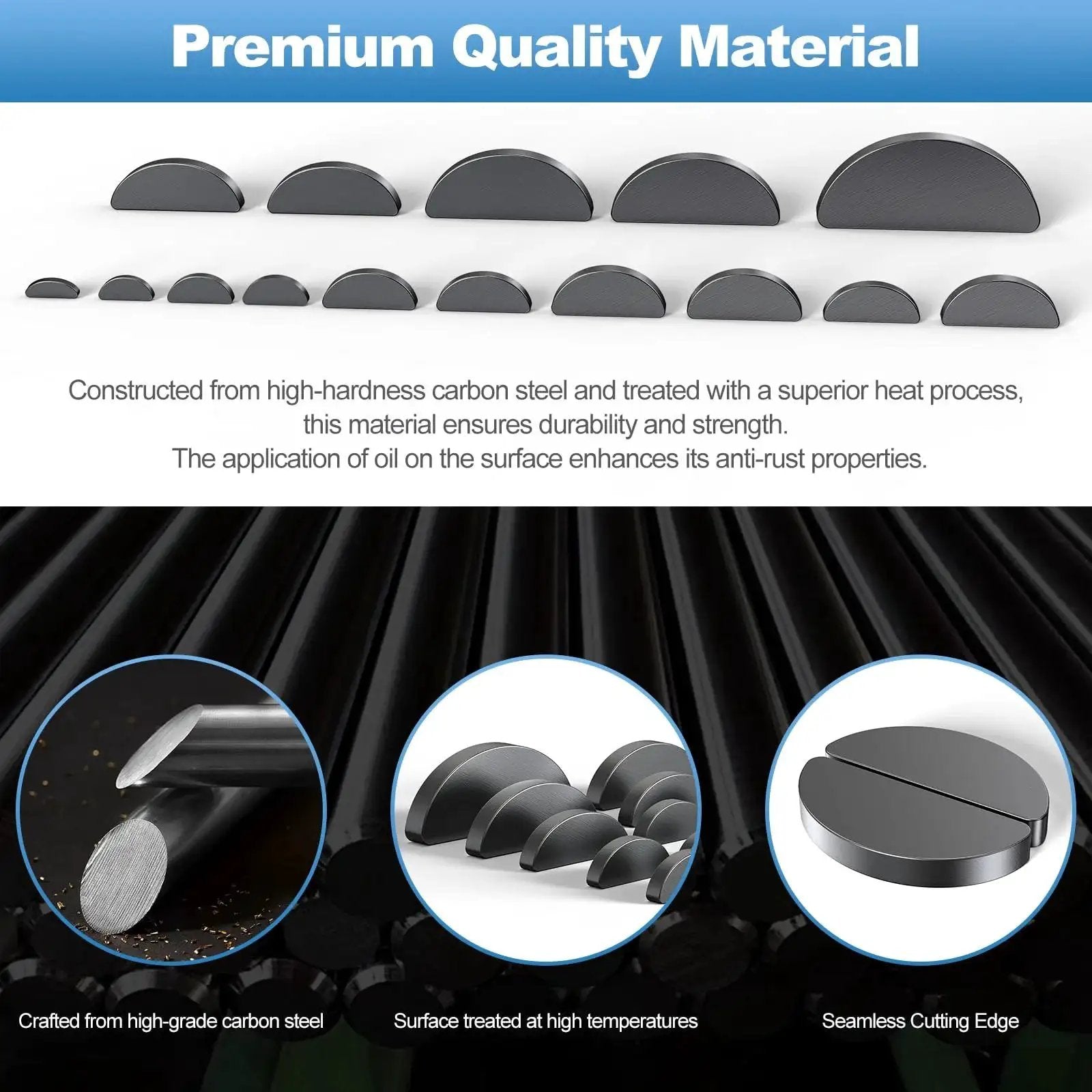 Woodruff Key Set 80 Pieces 9 Sizes Carbon Steel Pro Grade Semicircular Half Moon Keys For Fasteners In Mechanical Industry
