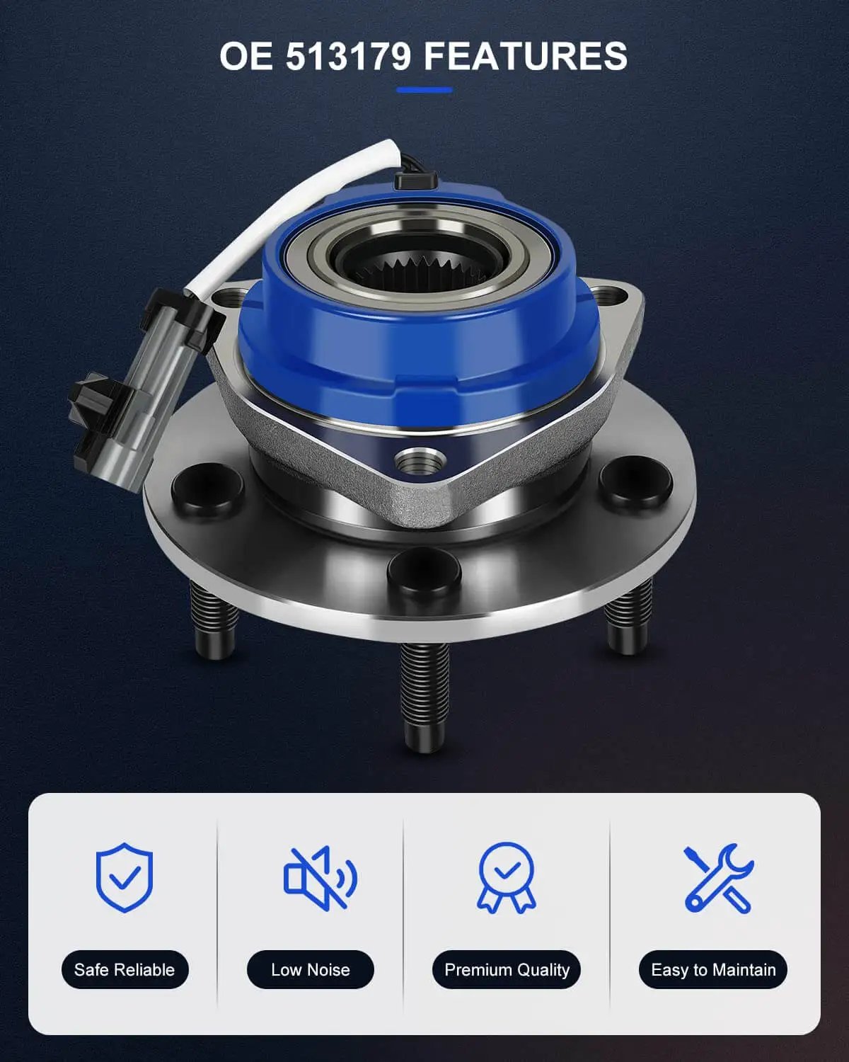 Front Wheel Hub And Bearing Assembly 513179 Direct Fit OE Quality For GM Front Wheel Drive Vehicles in blue metal finish