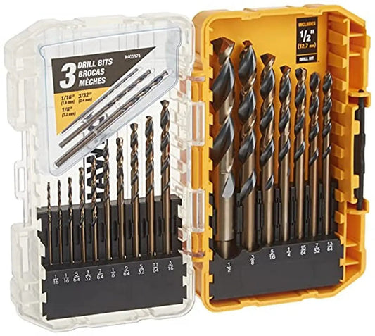 20-Piece Black Oxide Drill Bit Set For Wood Metal And Plastic With 135-Degree Split Point, High Speed Steel Bits in case