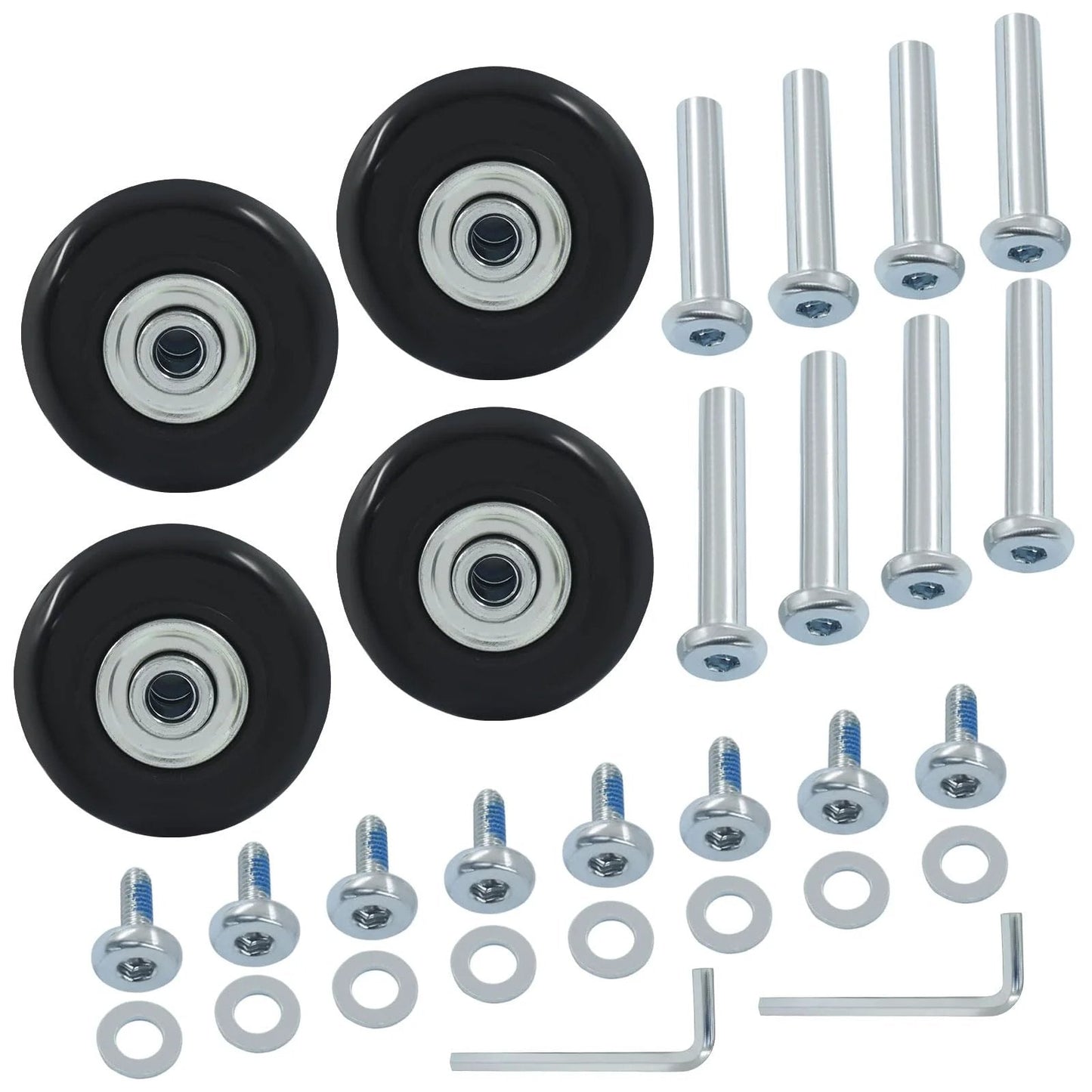 45x18mm Luggage Replacement Wheels 4 Pack Rubber Swivel Casters With Ball Bearings For Suitcase Repair Heavy Duty Travel Wheel Replacement Kit Includes Axles Screws And Washers For Easy Installation And Long Lasting Durability