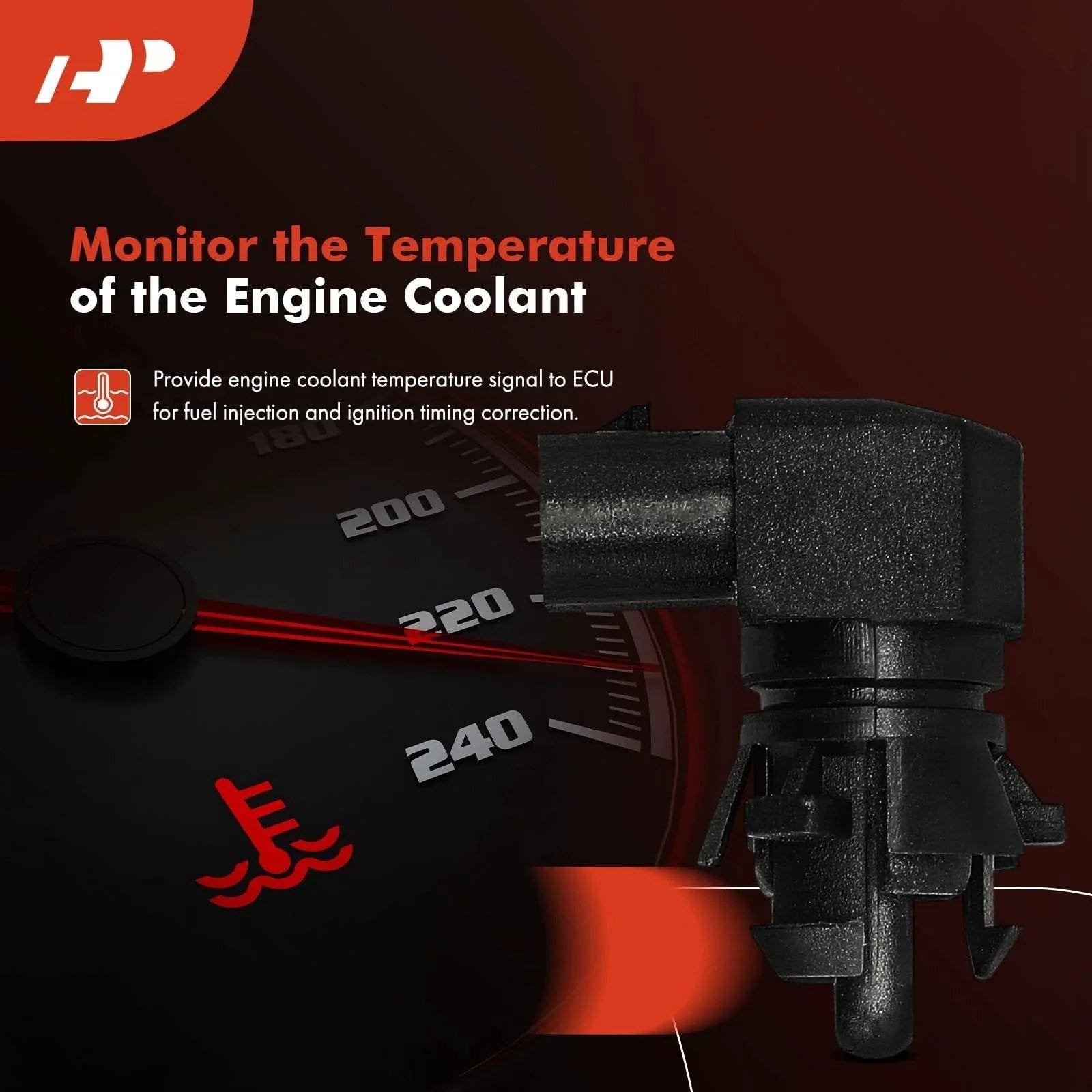 Ambient Air Temperature Sensor For Chevy Buick GMC Cadillac Cars And Trucks Fits Camaro Colorado Cruze Equinox Malibu Silverado Tahoe Sierra ATS Escalade Encore Envision LaCrosse A-Premium with plug-in connector and temperature gauge background