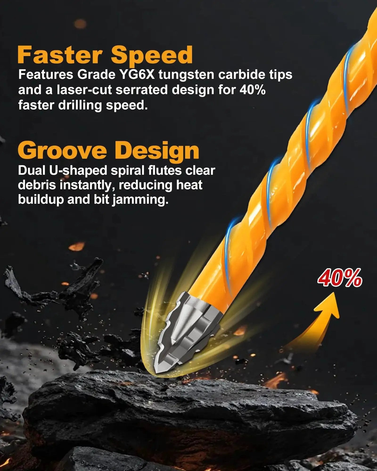 Close-up of diamond drill bit with YG6X tungsten carbide tip, part of the 12 Piece Diamond Drill Bits Set For Tile Masonry And Wood.