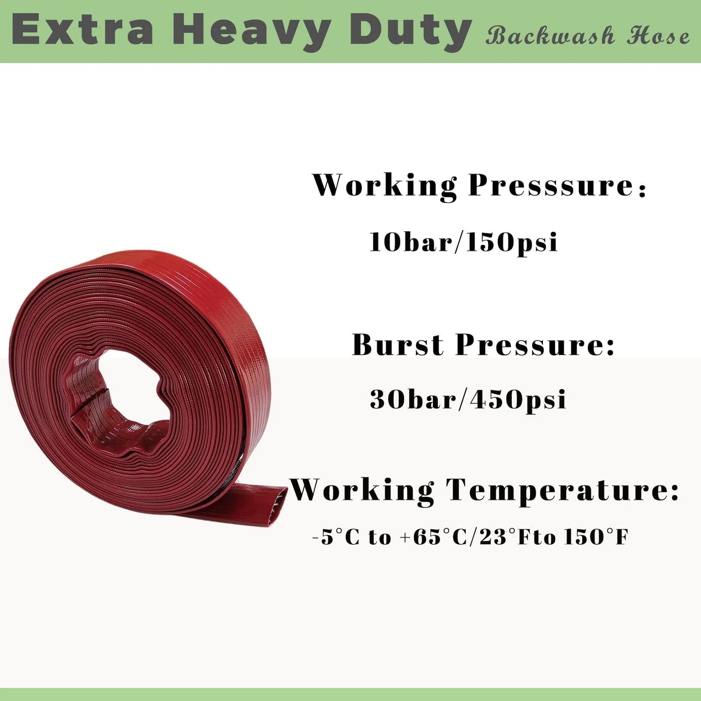 Heavy Duty Pool Backwash Hose 2 In X 50 Ft Beefed Up Discharge Hose For High Pressure Backwashing And Safe Drainage, coiled view