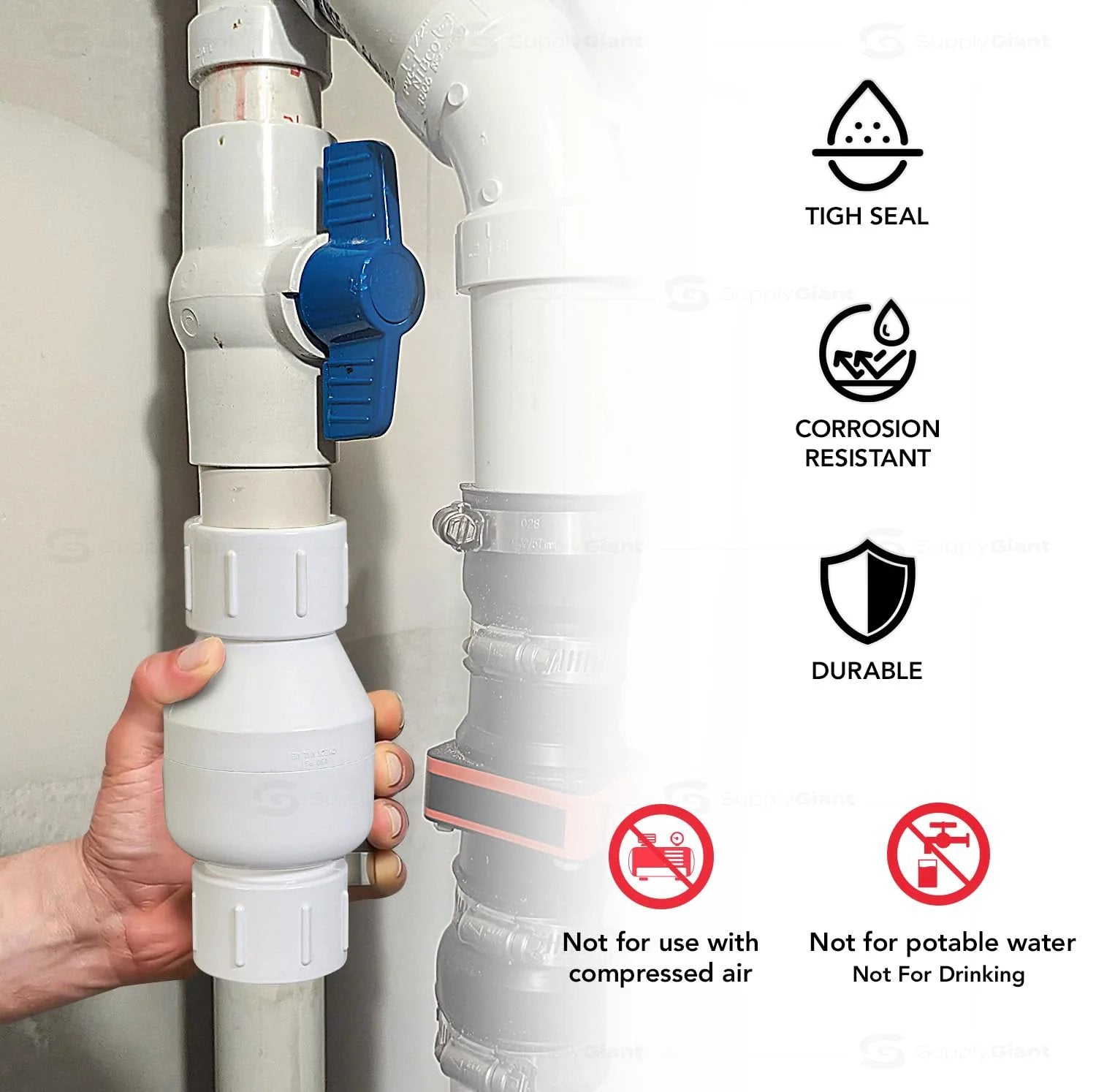 Installed PVC Inline Check Valve For Backflow Prevention Three Quarter Inch FIP White Plastic Not For Potable Water