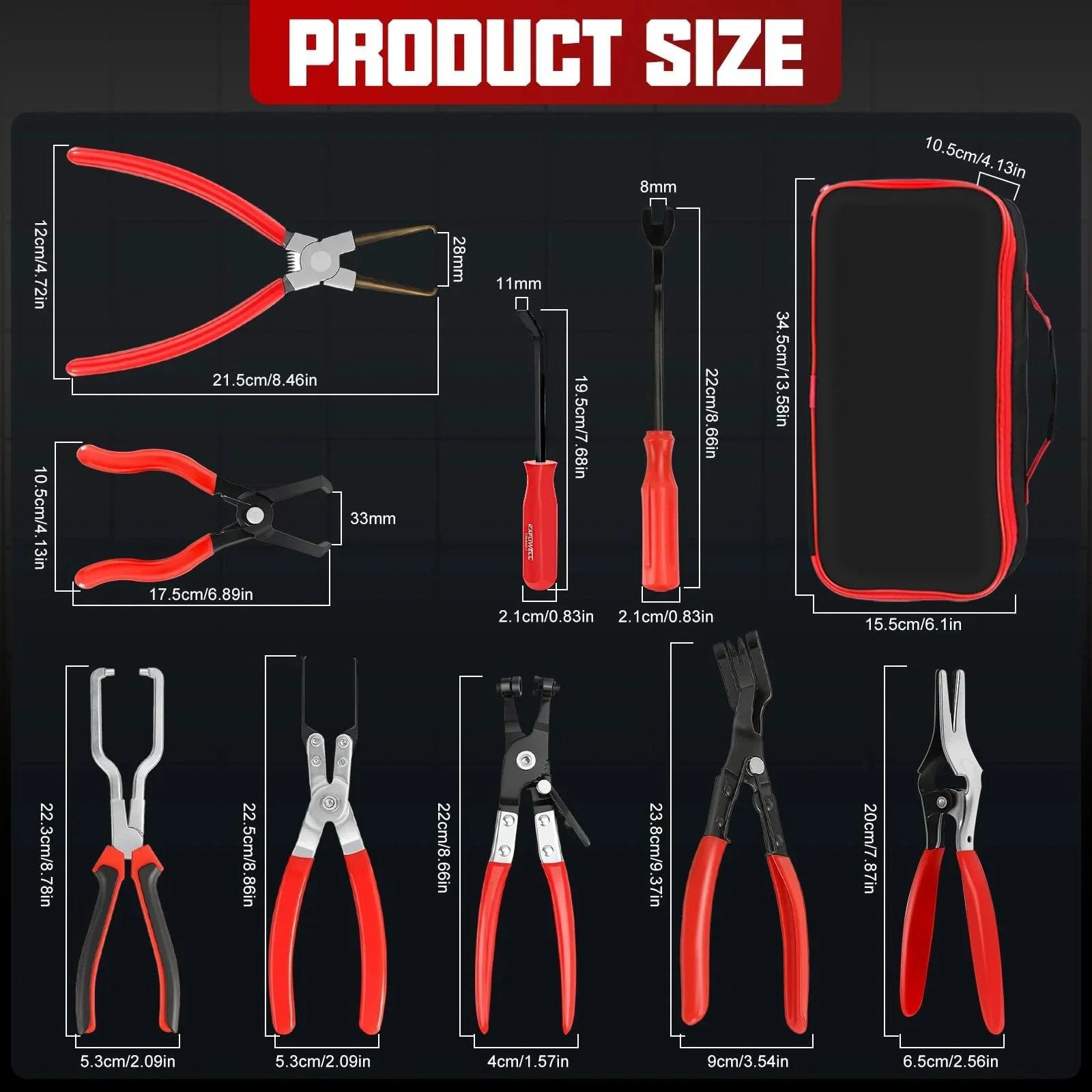 9 Piece Hose Clamp Pliers Set For Fuel Line Disconnect And Hose Removal Tool Kit Including Relay Puller Straight Clamp Pliers 30 Degree Angled Disconnect Pliers Panel Clip Pliers Trim Tool And Carry Case