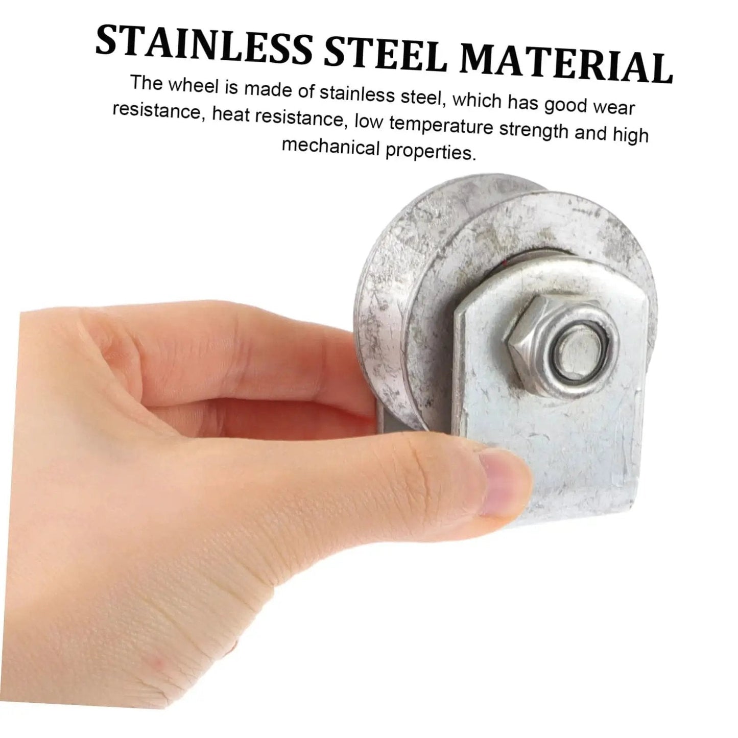 Stainless steel cast iron V-groove wheel heavy duty steel roller for sliding gates and industrial pulley systems, shown in hand.