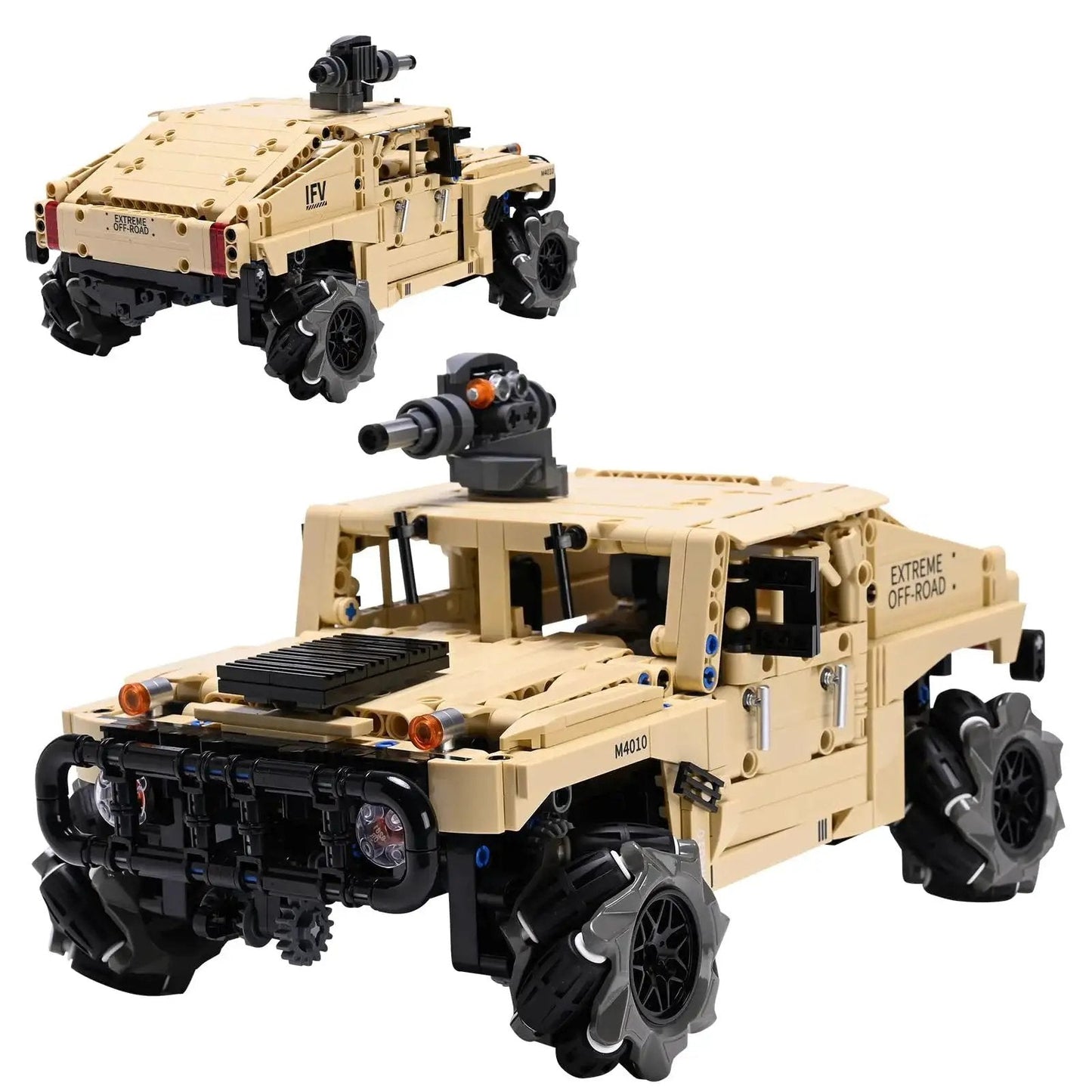 Off Road Hummer Armor RC Car Kit With 804 Pieces For A Technic Style Build, showing tan military-style front and back view.