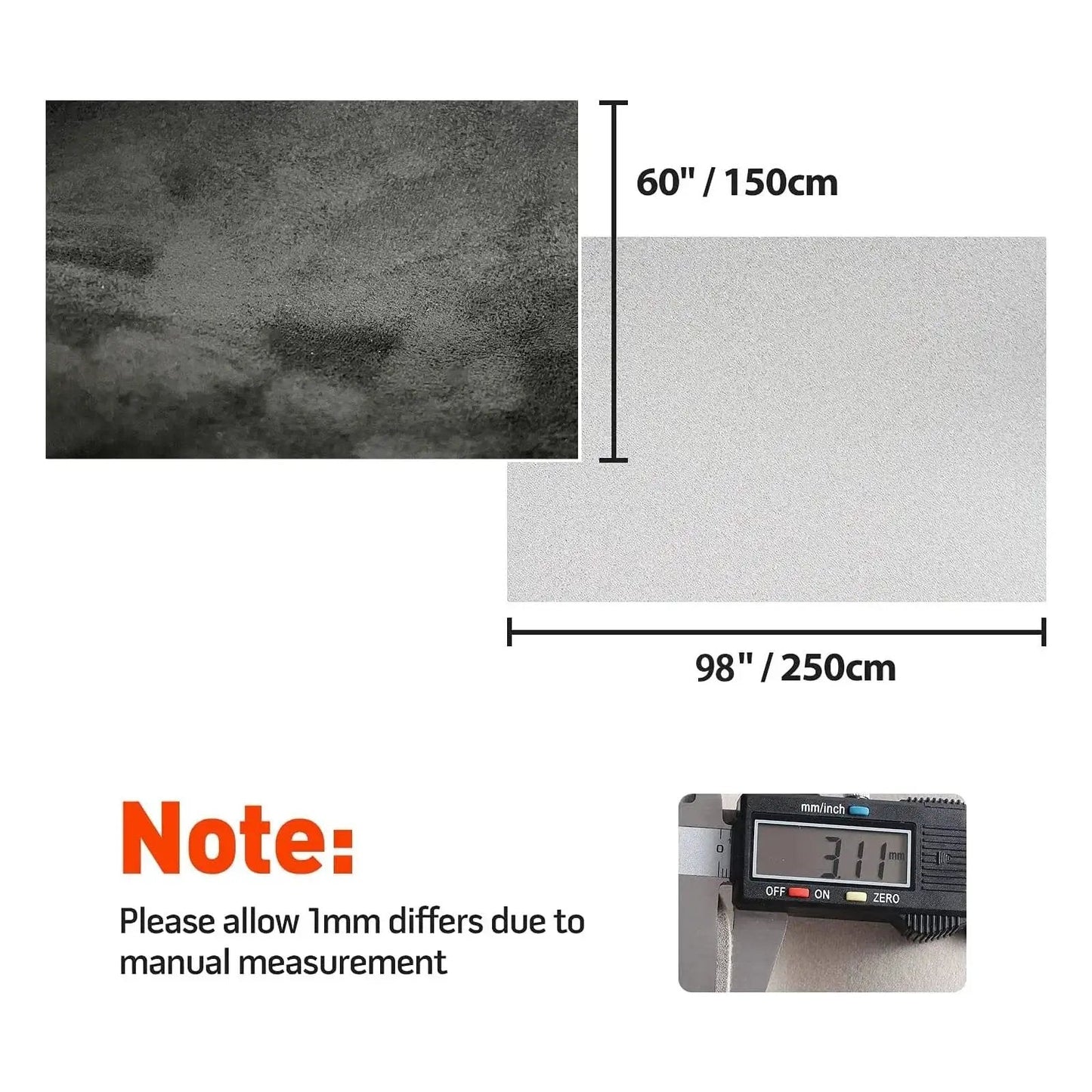 Black Car Suede Headliner Fabric With Foam Backing 96x60 Inches For Car Roof shown in texture and measurement
