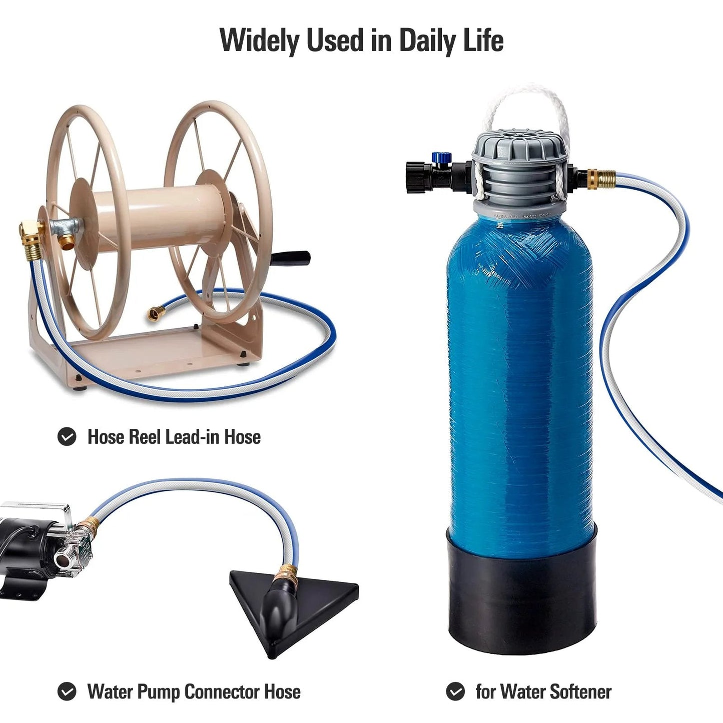 Heavy Duty Short Garden Hose 3/4 Inch By 3 Foot Workhorse Water Pipe For Commercial Use, Reel Cart And Equipment Connection, Kink Free No Leaks With Female To Female Fittings