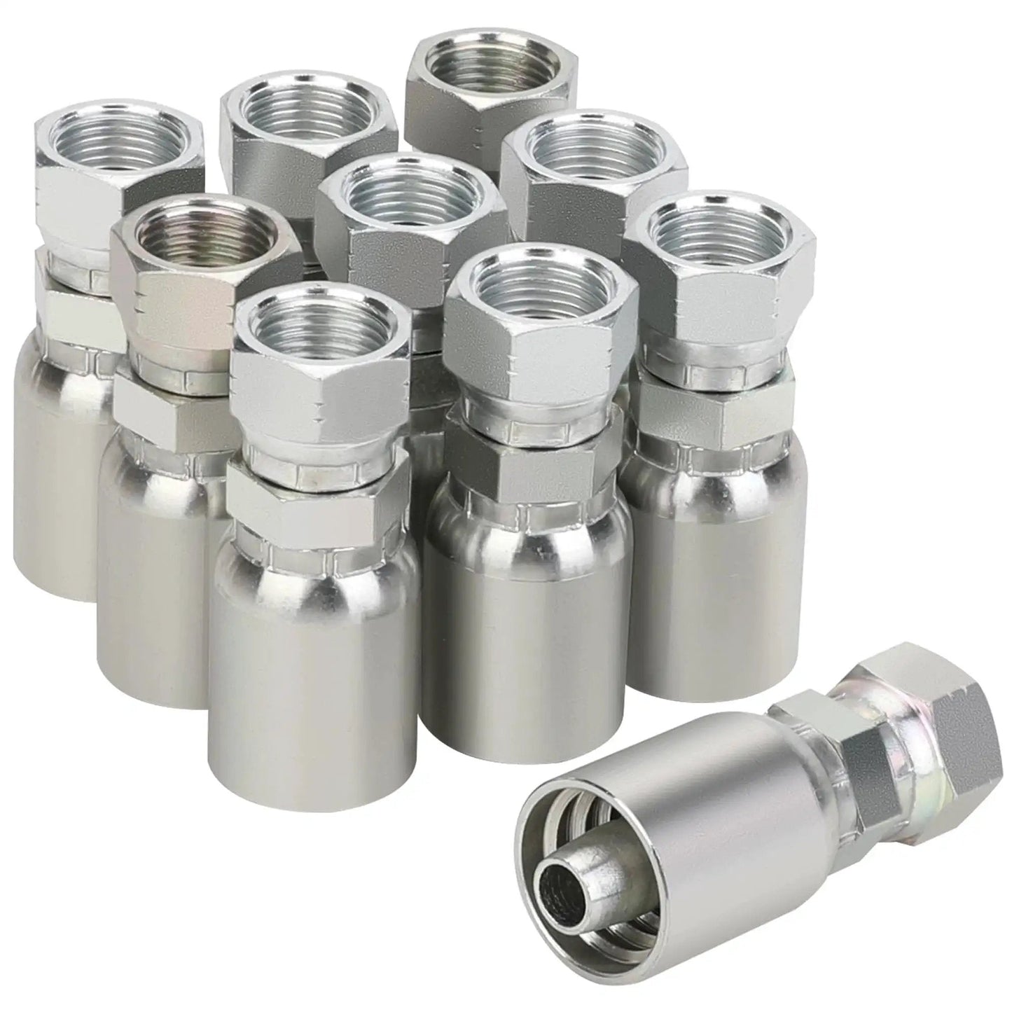 Rugged 1/2 Inch Hydraulic Hose Fittings Swivel JIC 37 Degree Female End, 10 Pack, carbon steel for fluid power systems.