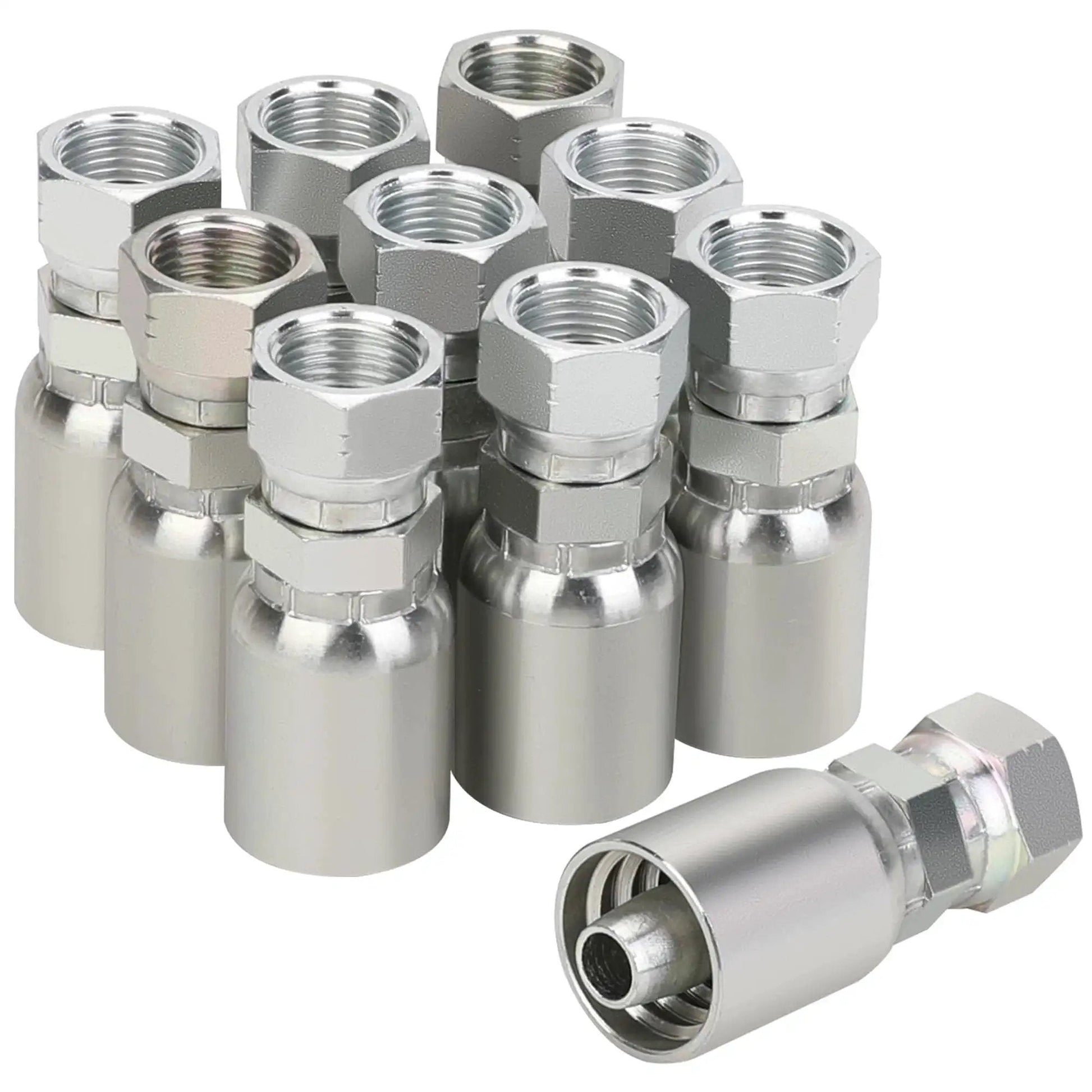 Rugged 1/2 Inch Hydraulic Hose Fittings Swivel JIC 37 Degree Female End, 10 Pack, carbon steel for fluid power systems.