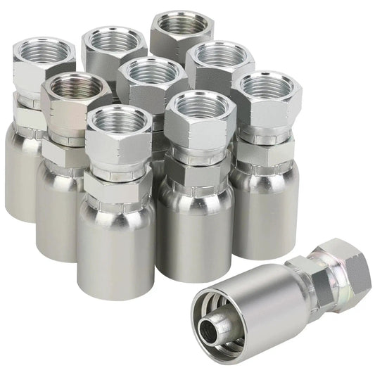 Rugged 1/2 Inch Hydraulic Hose Fittings Swivel JIC 37 Degree Female End, 10 Pack, carbon steel for fluid power systems.