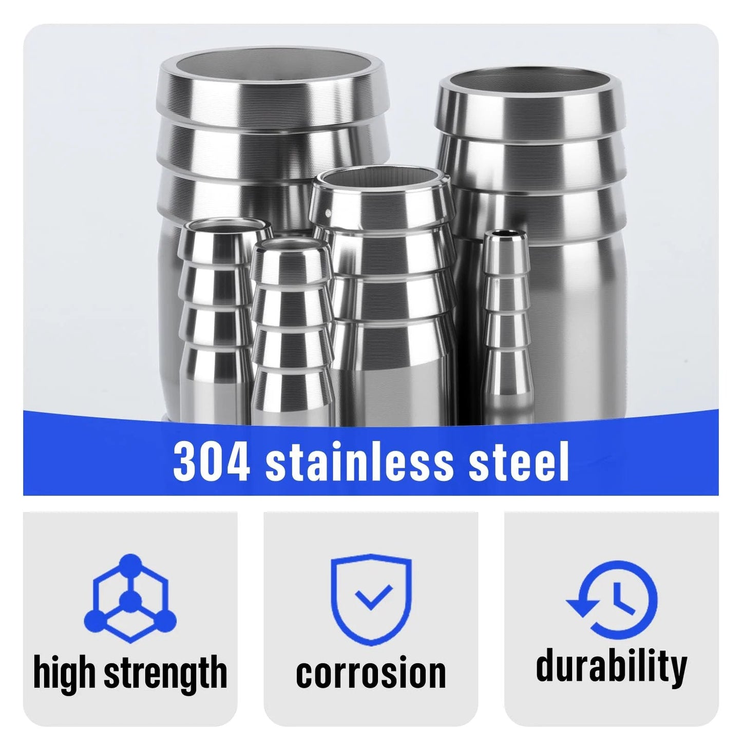 2 Pack Three Quarter Inch Hose Barb Fittings 4 Inch Long 304 Stainless Steel Sanitary Barbed Splicer Mender Union Couplers