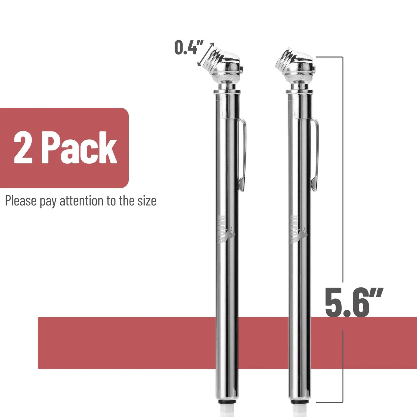 Two Pack Pencil Tire Gauge For Cars 10 To 75 PSI 70 To 550 kPa 0.7 To 5.5 BAR Stainless Steel Construction