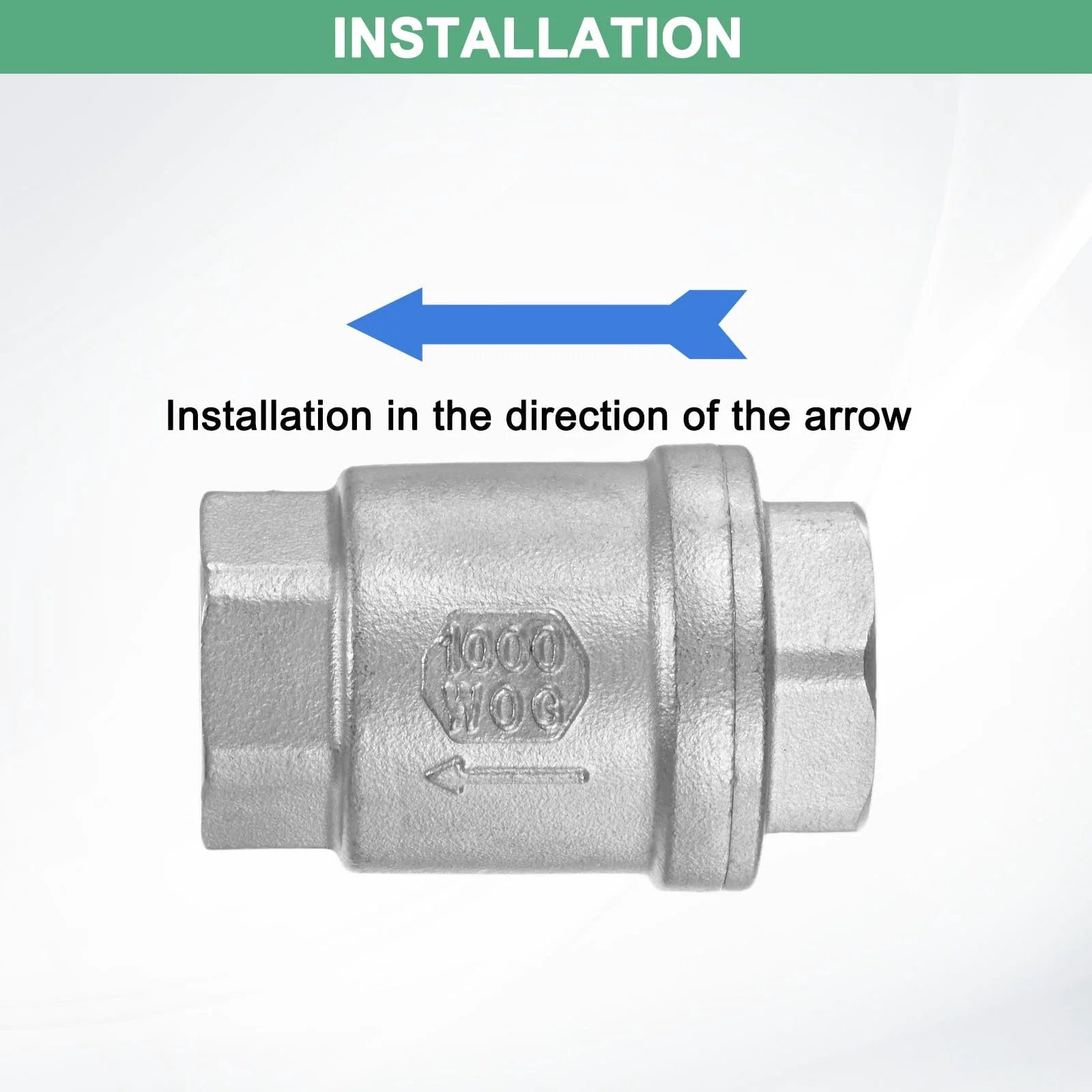 Stainless Steel Spring Check Valve In Line One Way Non Return Backflow Preventer For Water Heaters Oil And Gas Three Quarter Inch NPT Two Point Six Inch Length Silver Multipurpose Inline Plumbing Fitting For Residential And Industrial Use
