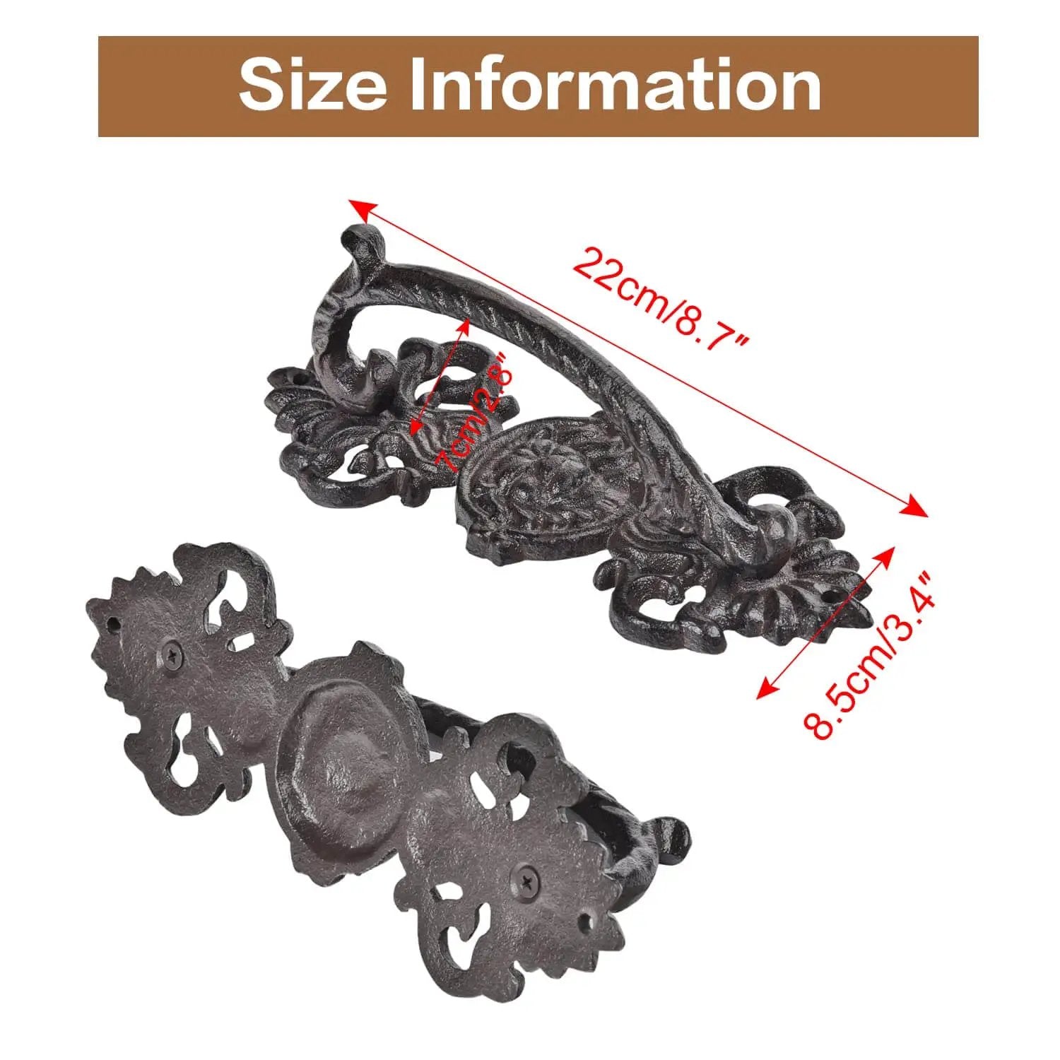 Solid Cast Iron Gate Handles Set 2 Pack Heavy Duty 8.7 Inch Long Barn Door Pulls For Fence Gate Garage Closet Cabinet And Sliding Doors Rustic Farmhouse Decor with size information